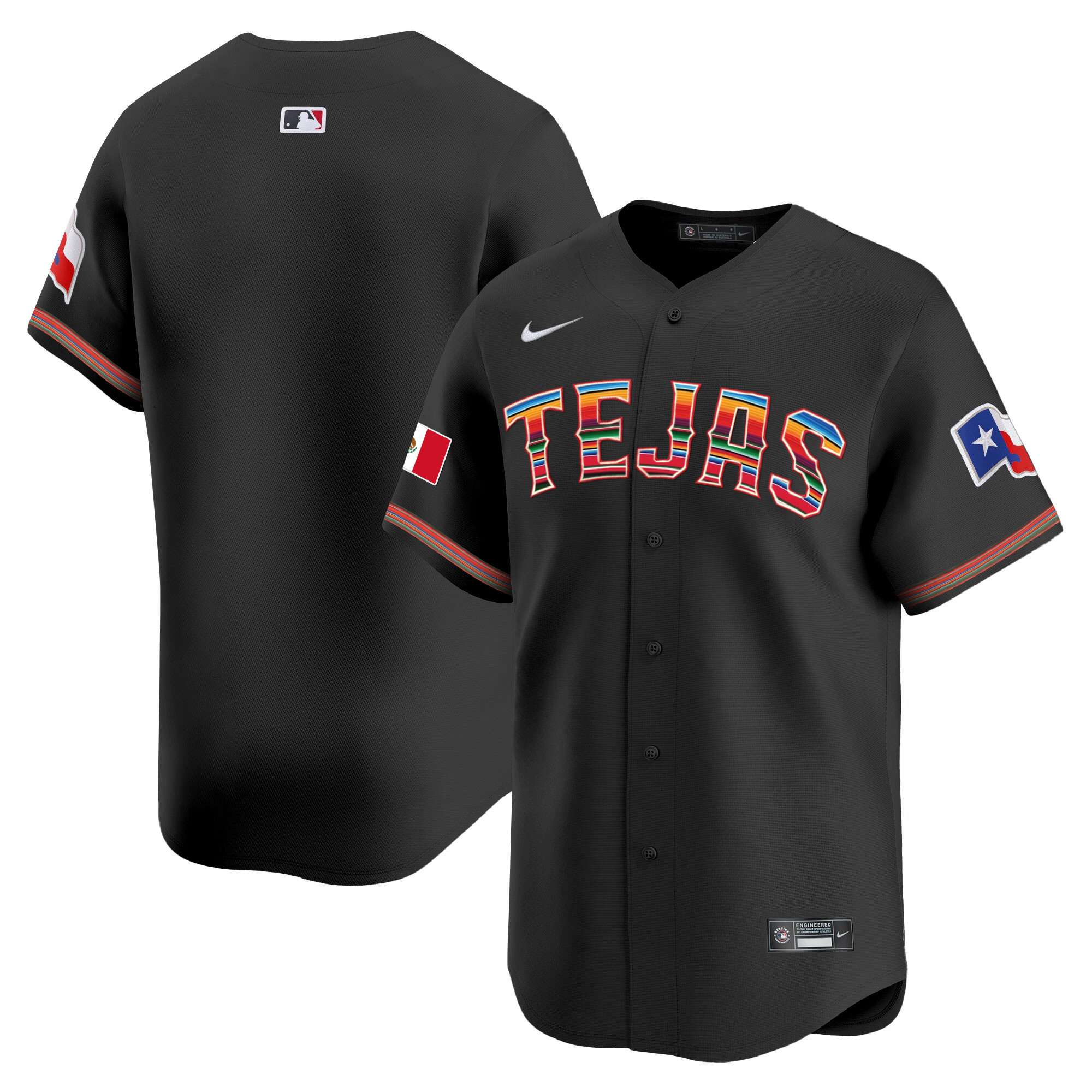 Team Men's Texas Rangers Mexico Vapor Premier Limited V2 Black Jersey - All Stitched