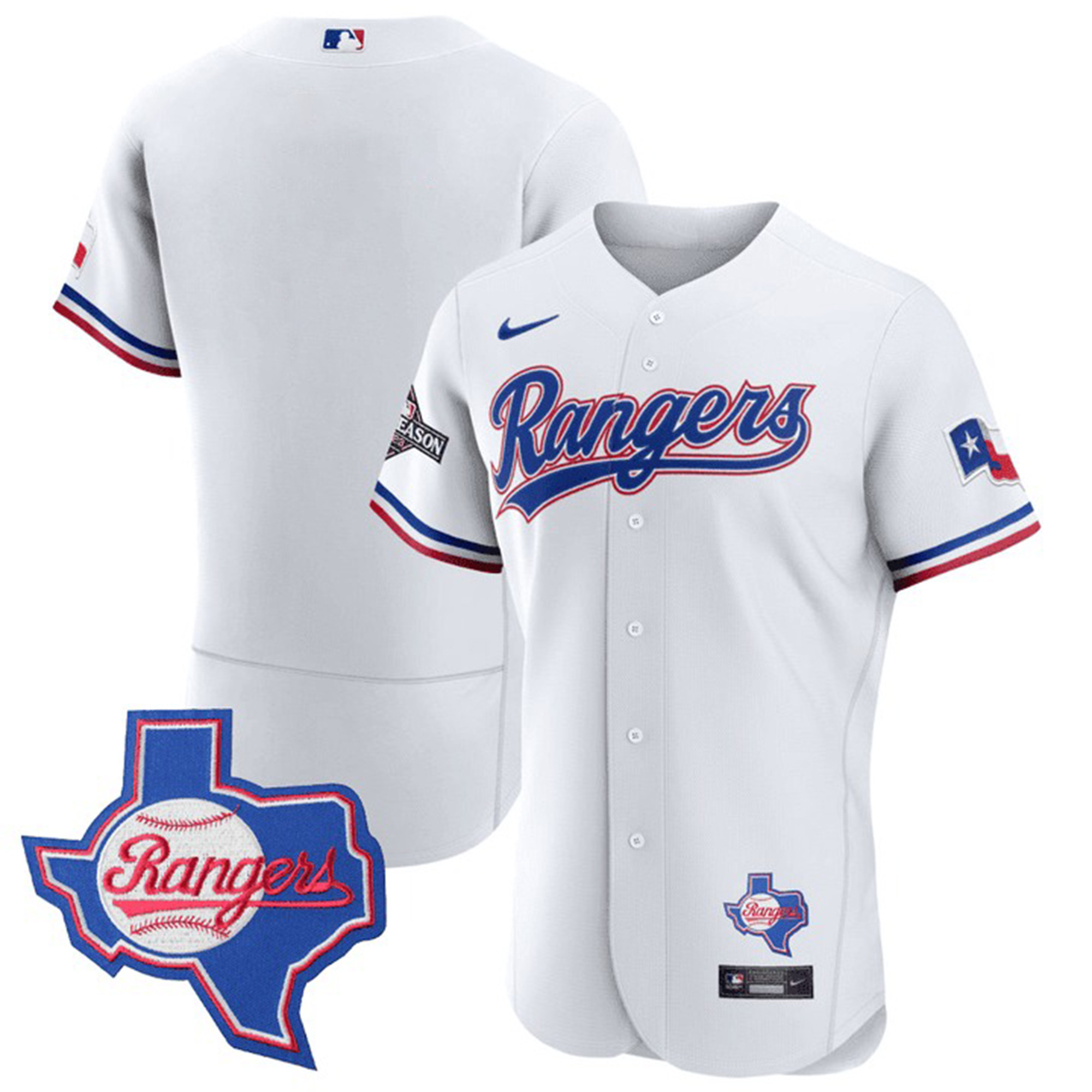 Team Men's Texas Rangers Texas State Patch White Jersey - All Stitched