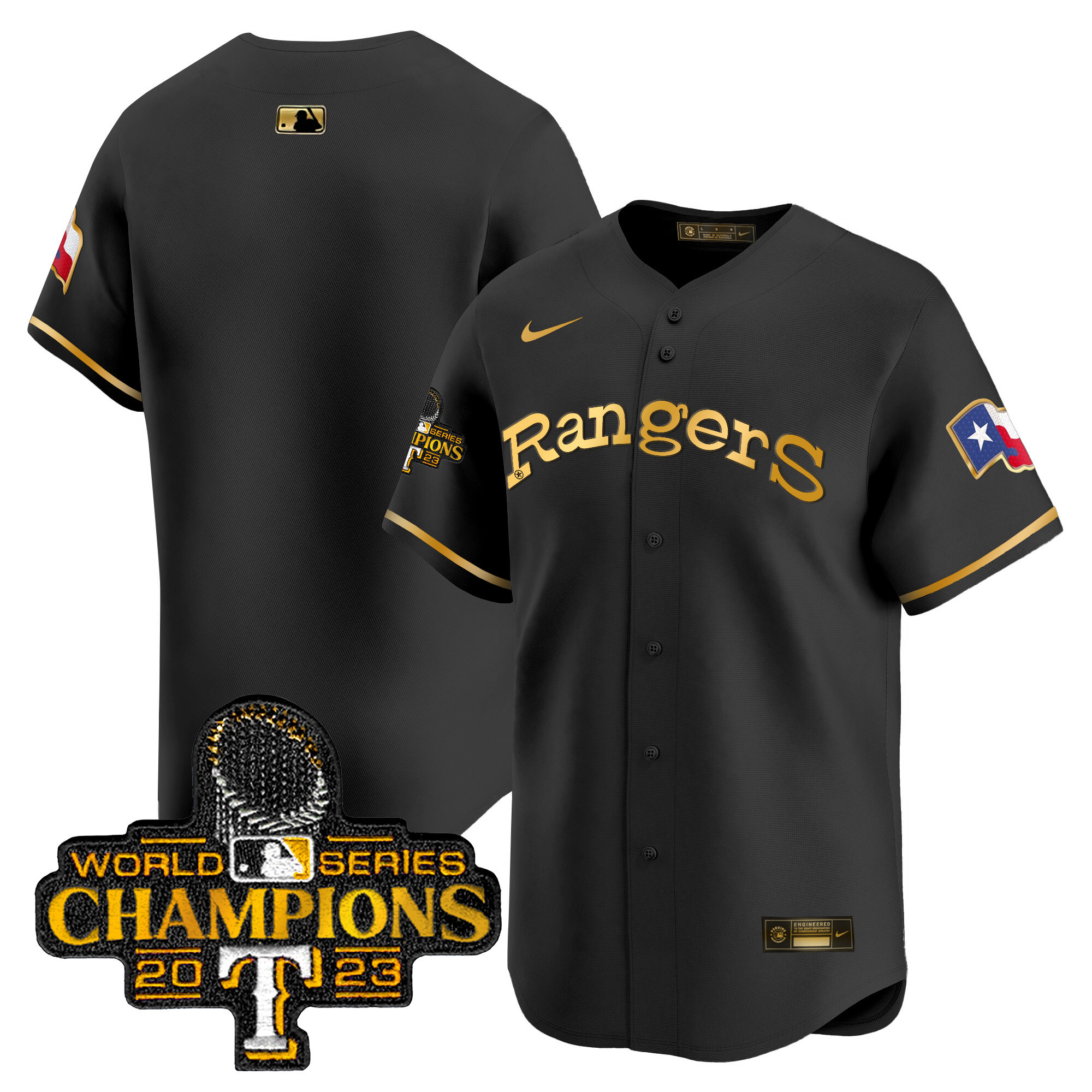 Team Men's Texas Rangers Throwback 1972 Vapor Premier Limited Black Gold Jersey - All Stitched