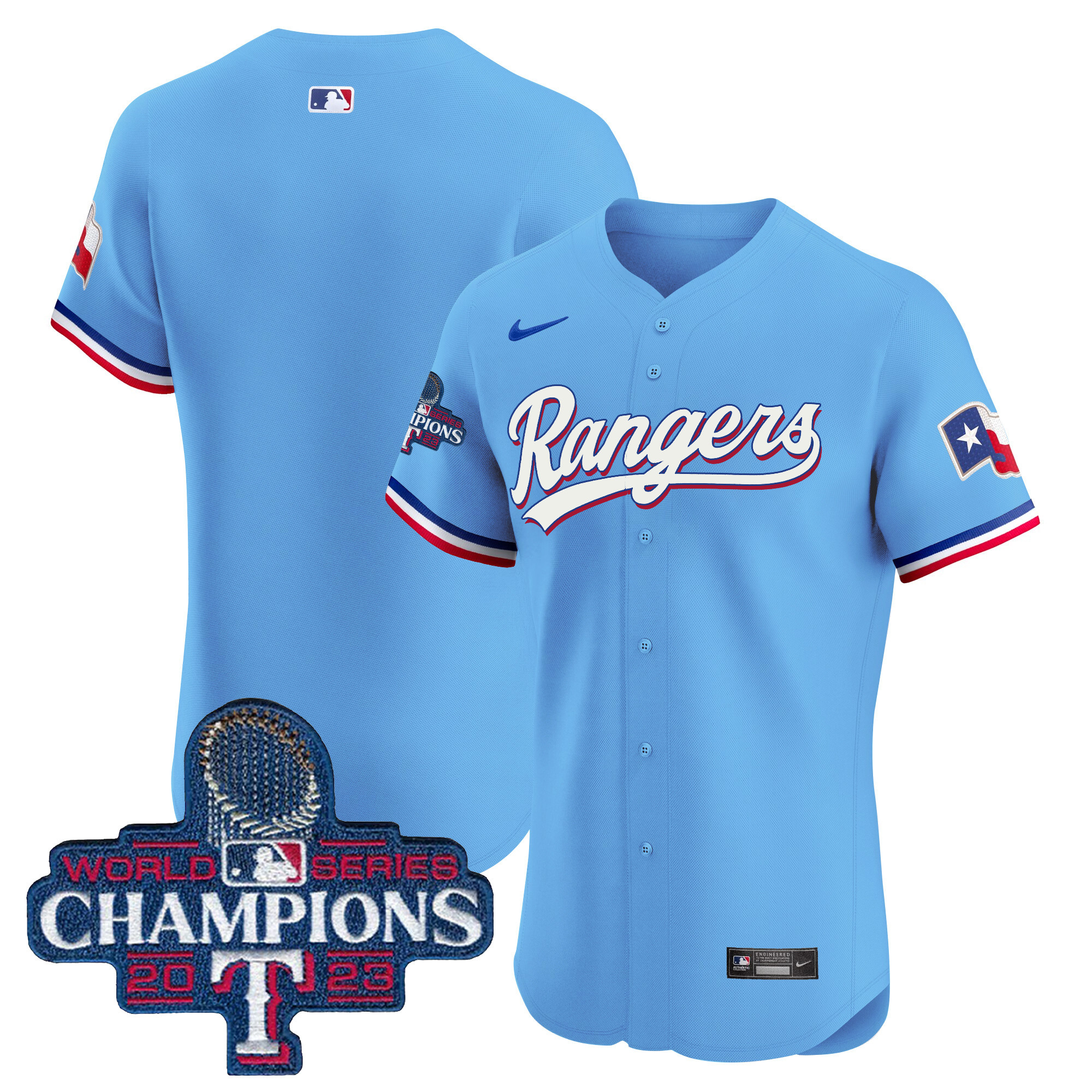 Team Men's Texas Rangers World Series Champions Vapor Premier Elite Blue Jersey - All Stitched