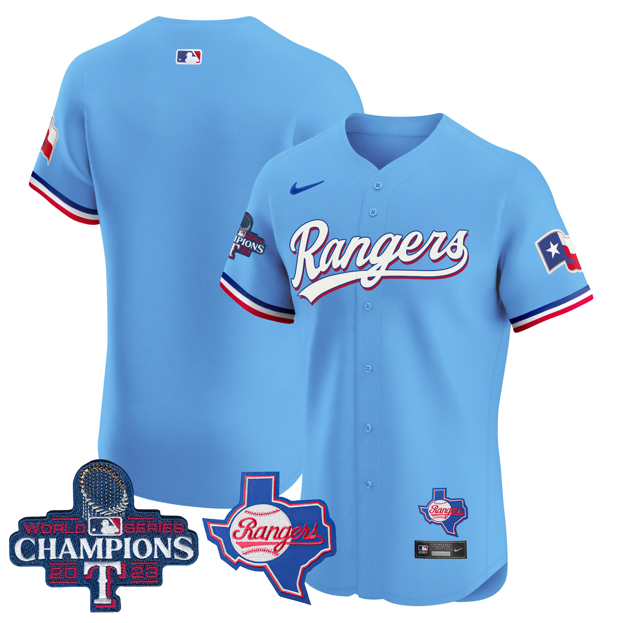 Team Men's Texas Rangers World Series Champions Vapor Premier Elite V2 Blue Jersey - All Stitched