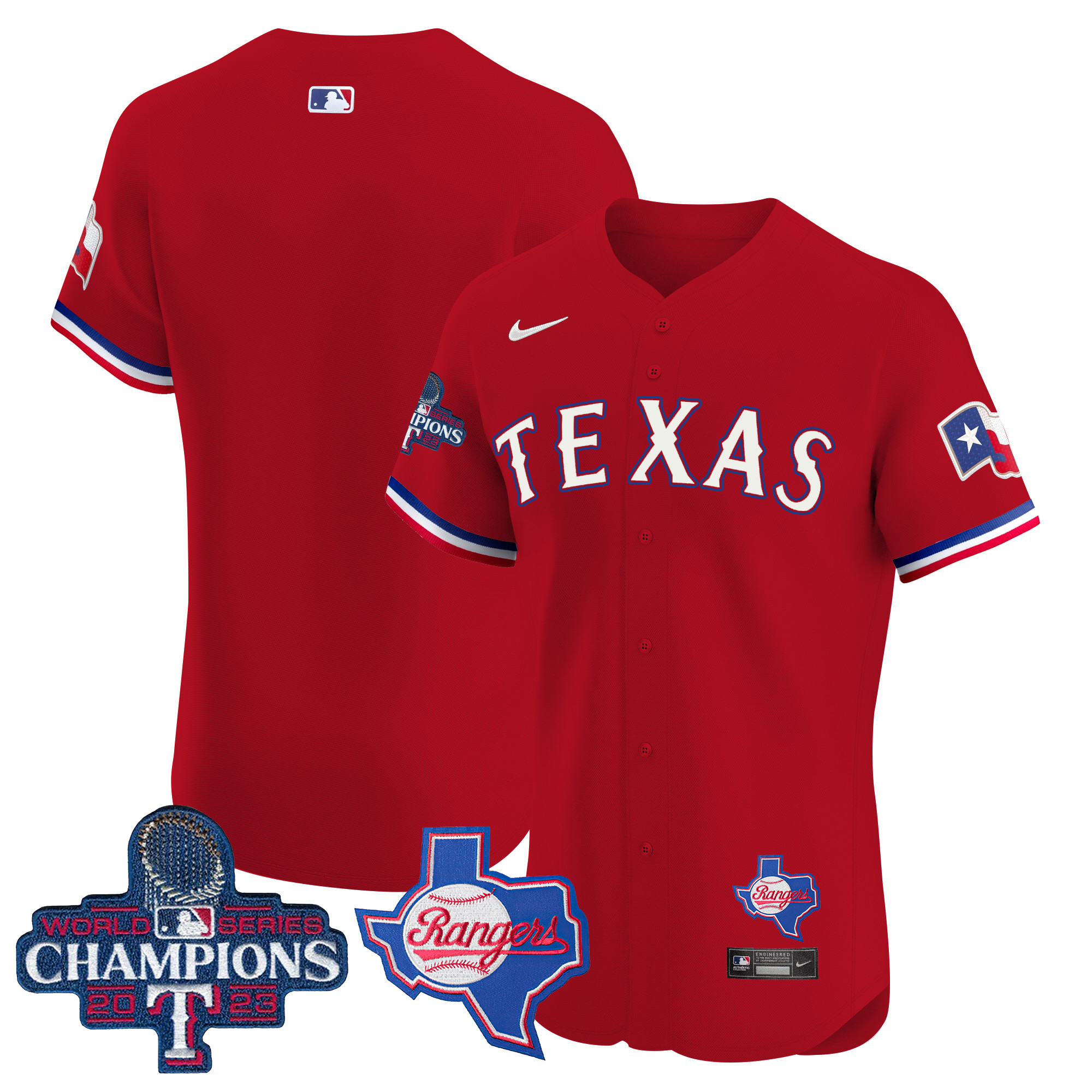 Team Men's Texas Rangers World Series Champions Vapor Premier Elite V2 Red Jersey - All Stitched