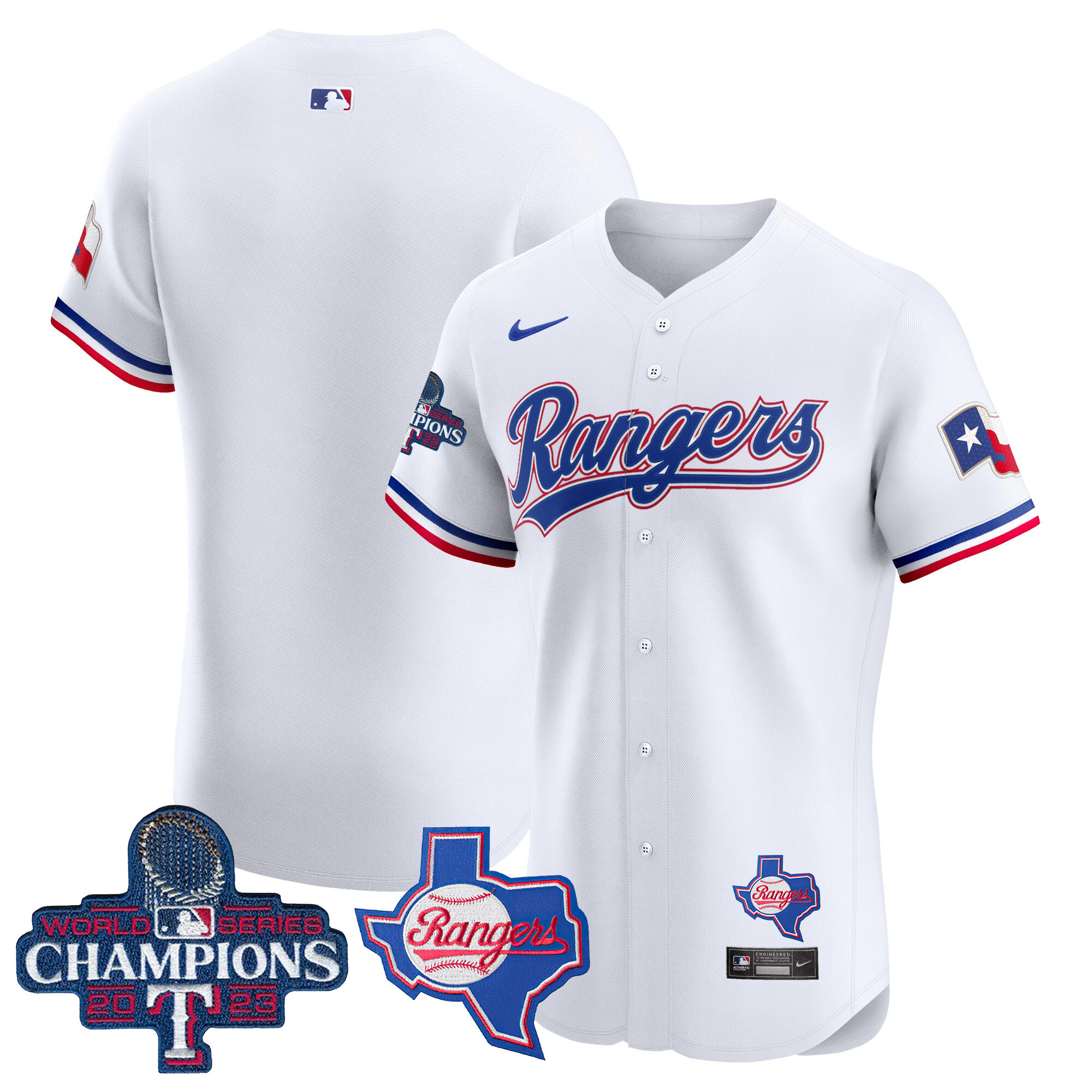 Team Men's Texas Rangers World Series Champions Vapor Premier Elite V2 White Jersey - All Stitched