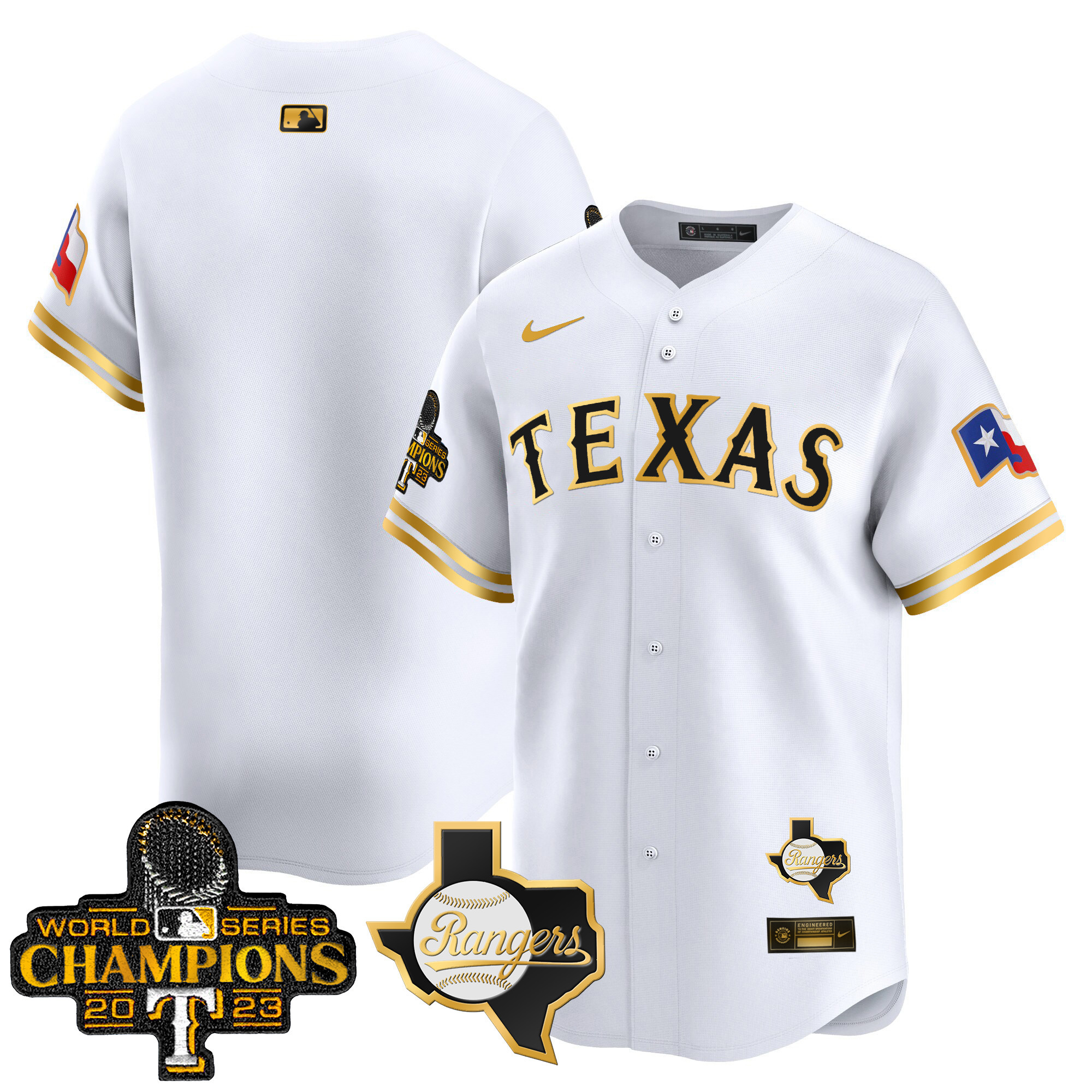Team Men's Texas Rangers World Series Champions Vapor Premier Limited V2 White Gold Jersey - All Stitched