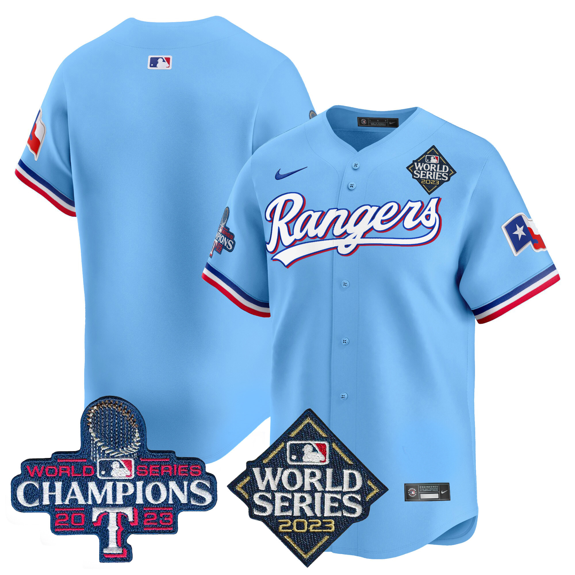 Team Men's Texas Rangers World Series Champions Vapor Premier Limited V4 Blue Jersey - All Stitched