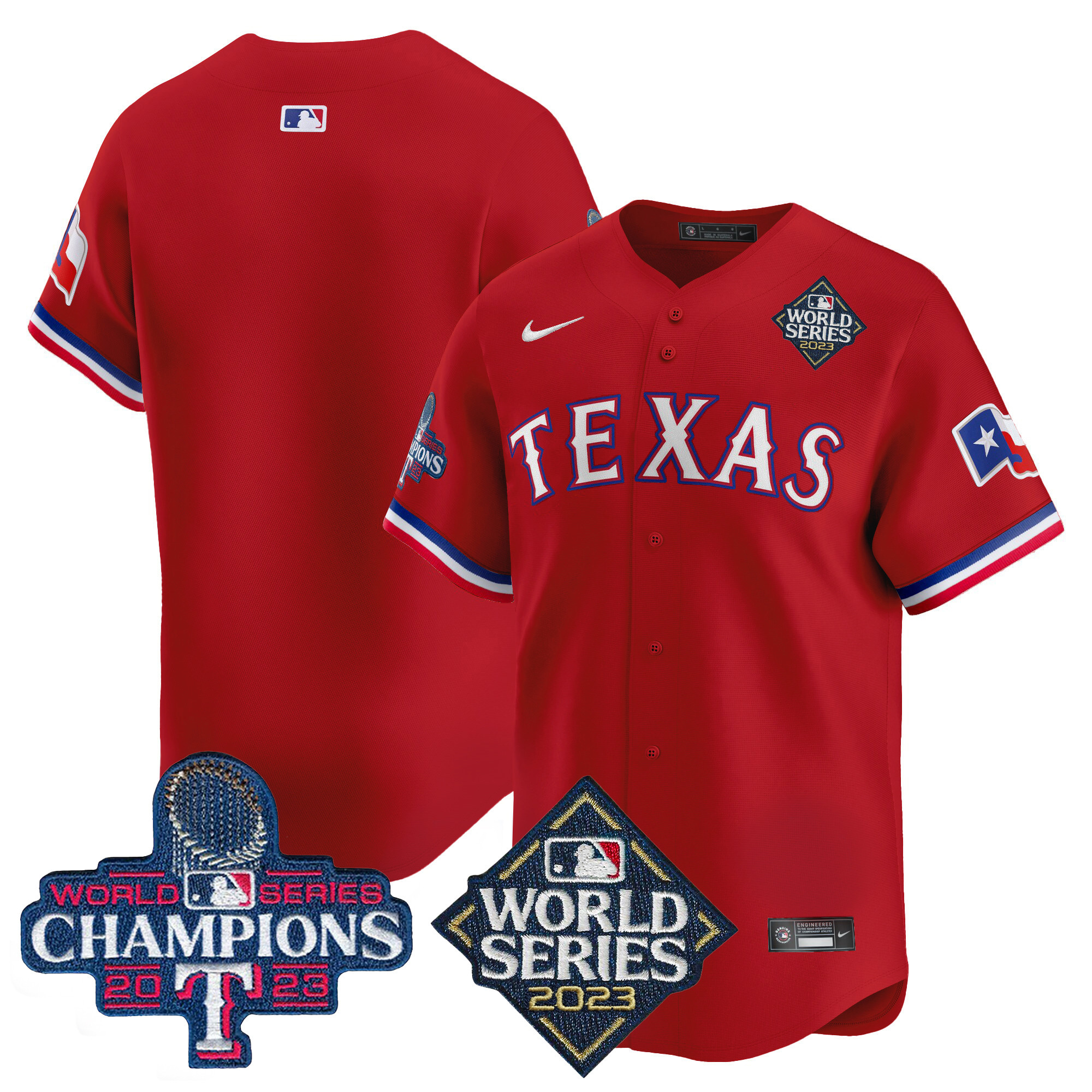 Team Men's Texas Rangers World Series Champions Vapor Premier Limited V4 Red Jersey - All Stitched
