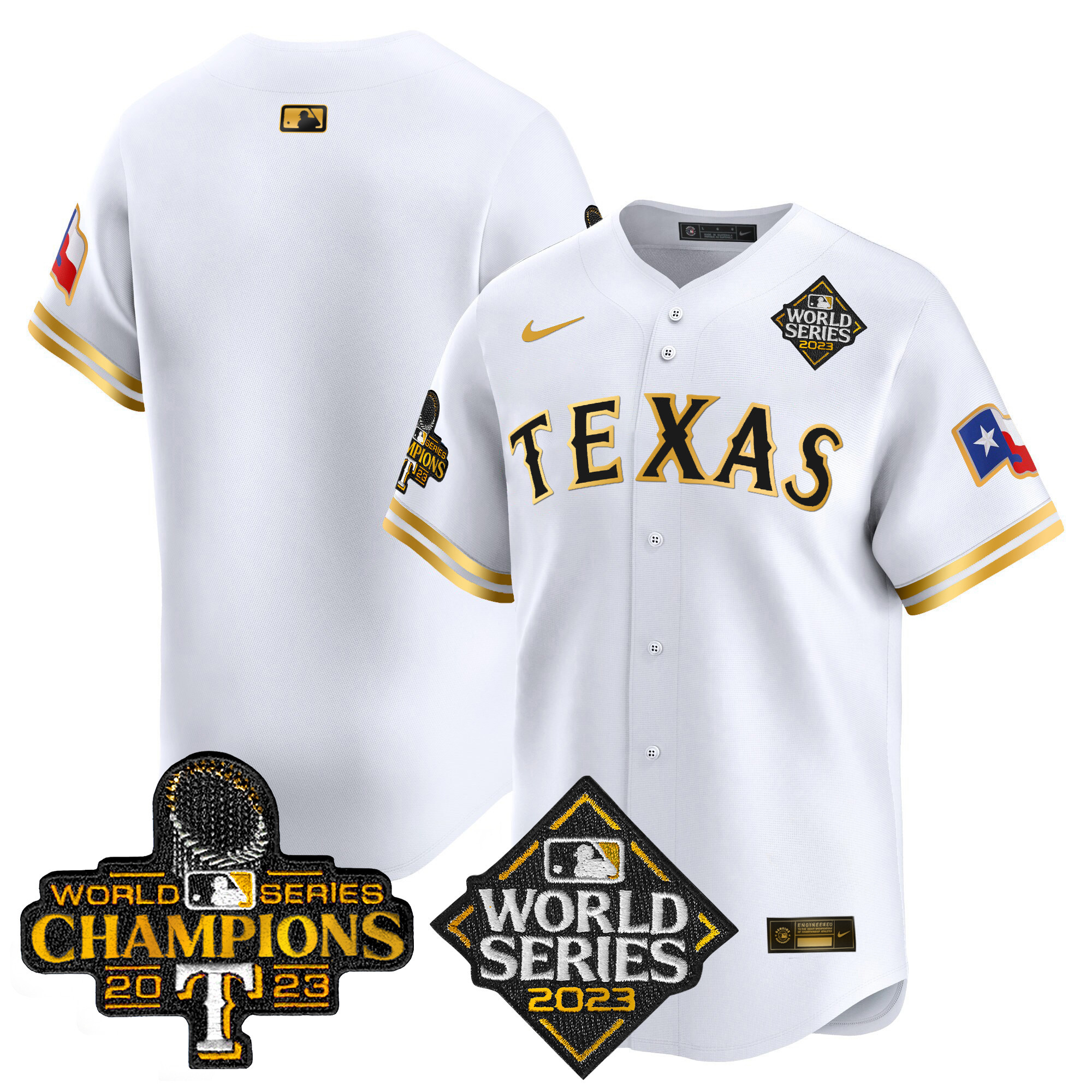 Team Men's Texas Rangers World Series Champions Vapor Premier Limited V4 White Gold Jersey - All Stitched