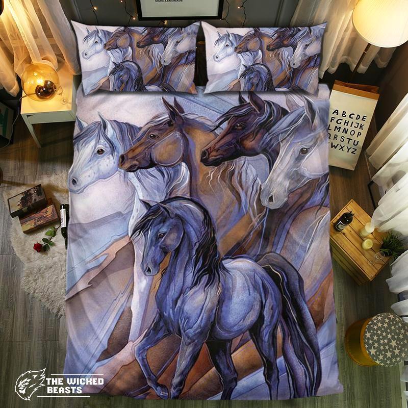Team Of Horses 3D Customized Duvet Cover Bedding Set