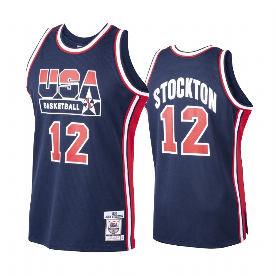 Team USA John Stockton Navy 1992 Olympics Jersey
