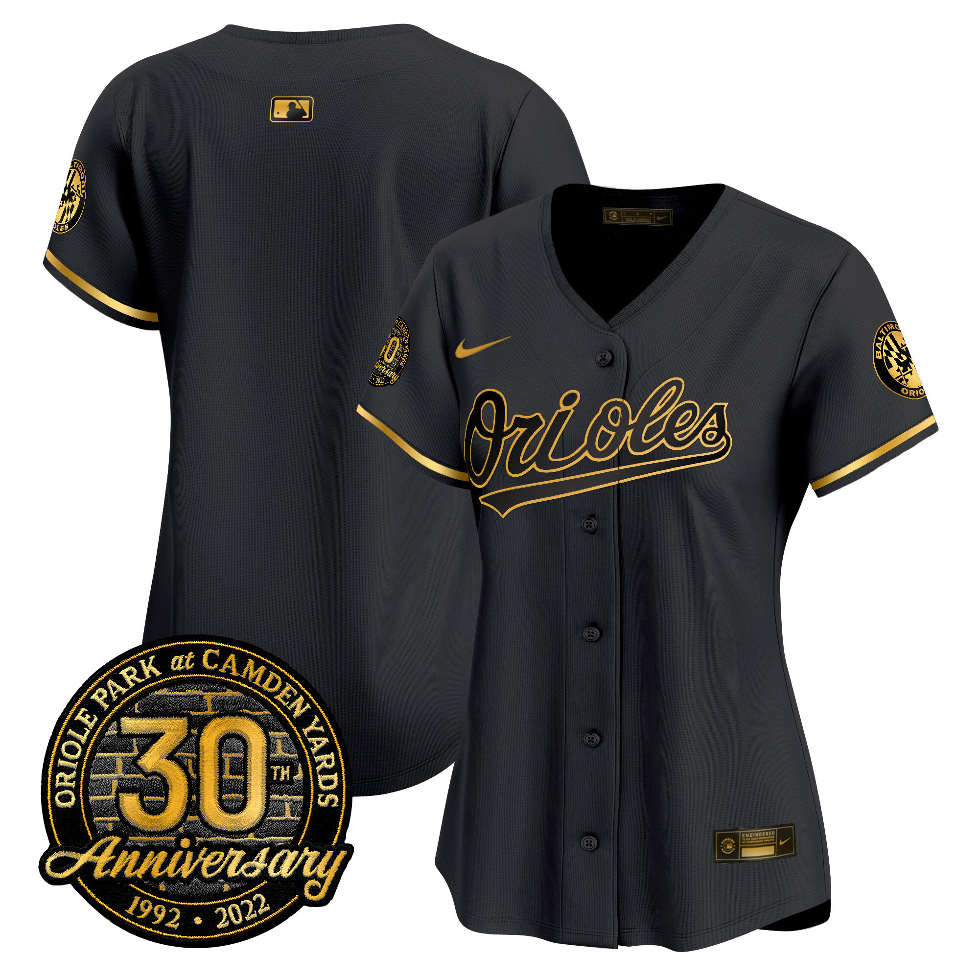 Team Women’s Baltimore Orioles Camden Yards 30th Anniversary Patch Vapor Premier Limited Black Gold Jersey - All Stitched