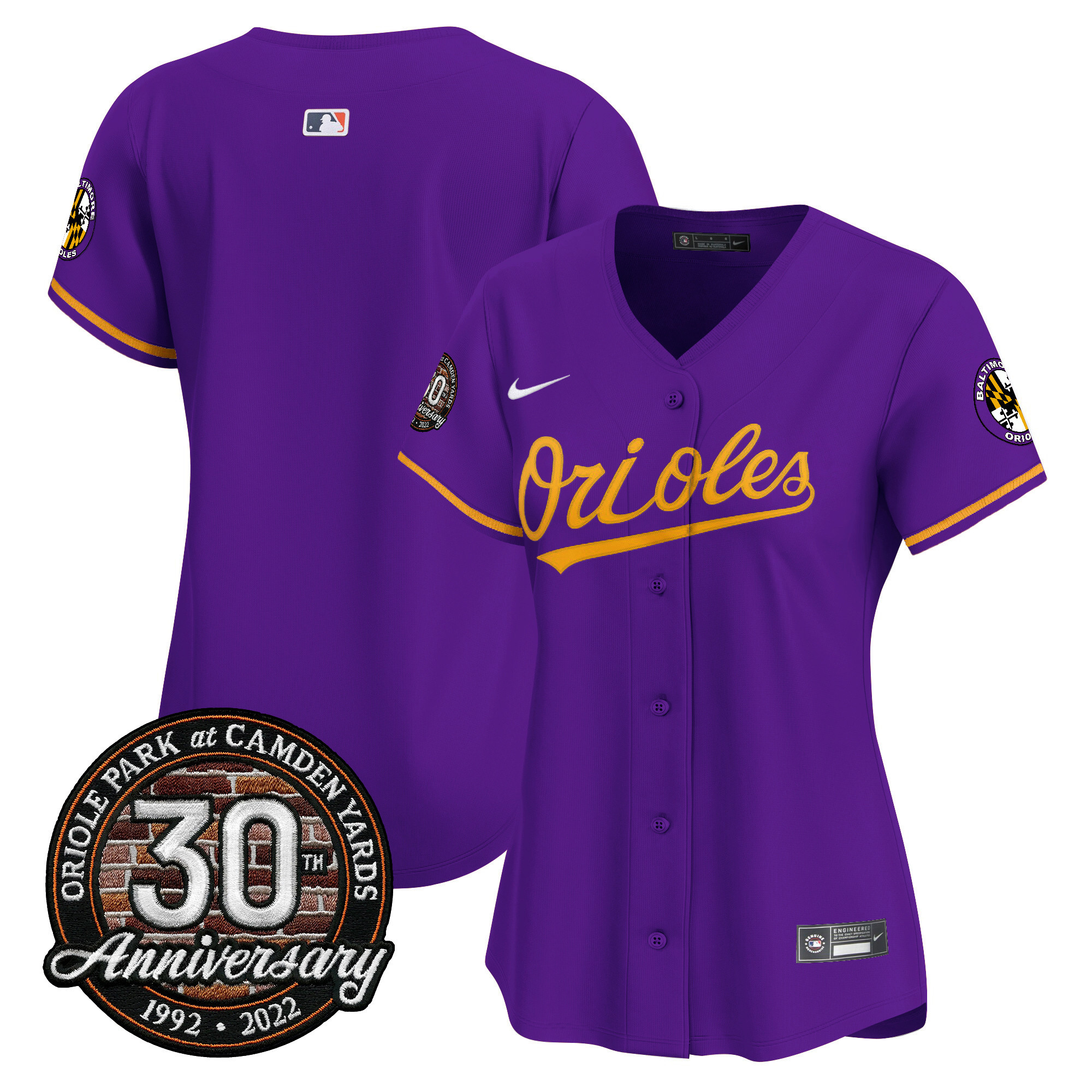 Team Women’s Baltimore Orioles Camden Yards 30th Anniversary Patch Vapor Premier Limited Purple Gold Jersey - All Stitched