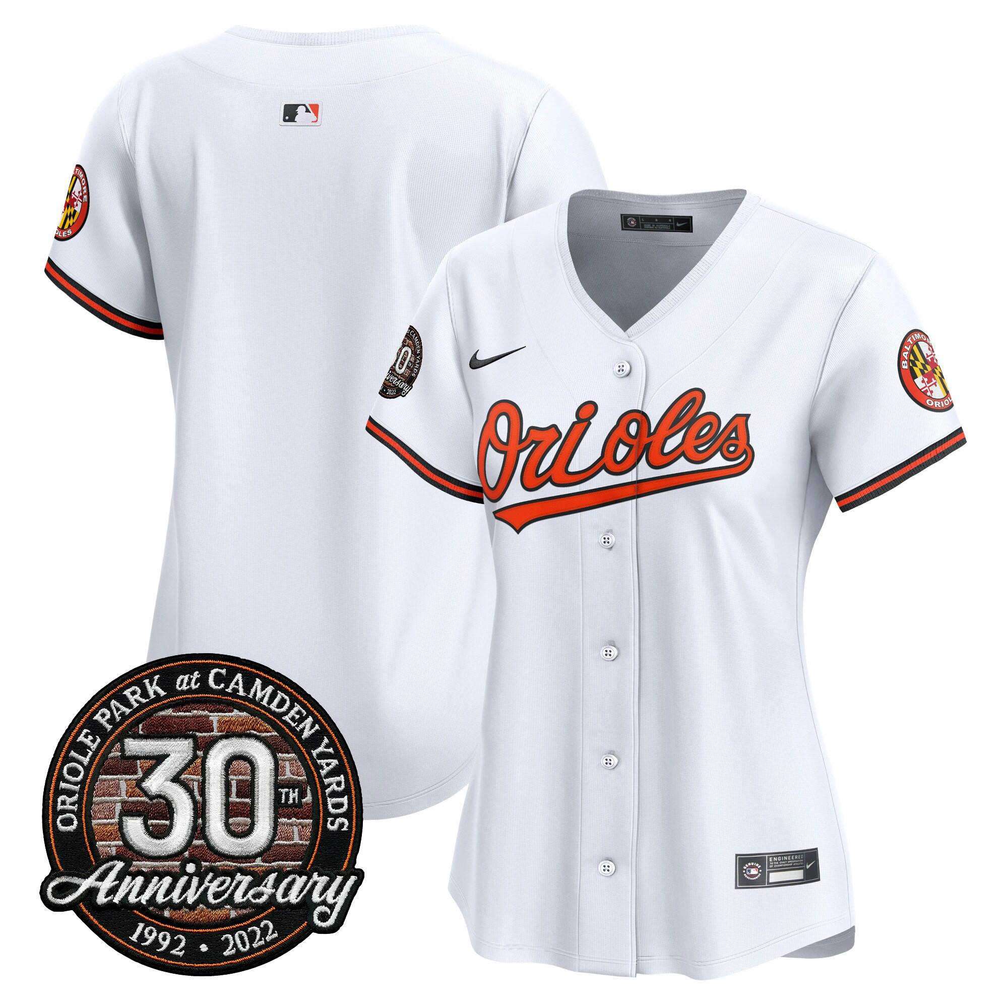 Team Women’s Baltimore Orioles Camden Yards 30th Anniversary Patch Vapor Premier Limited White Jersey - All Stitched