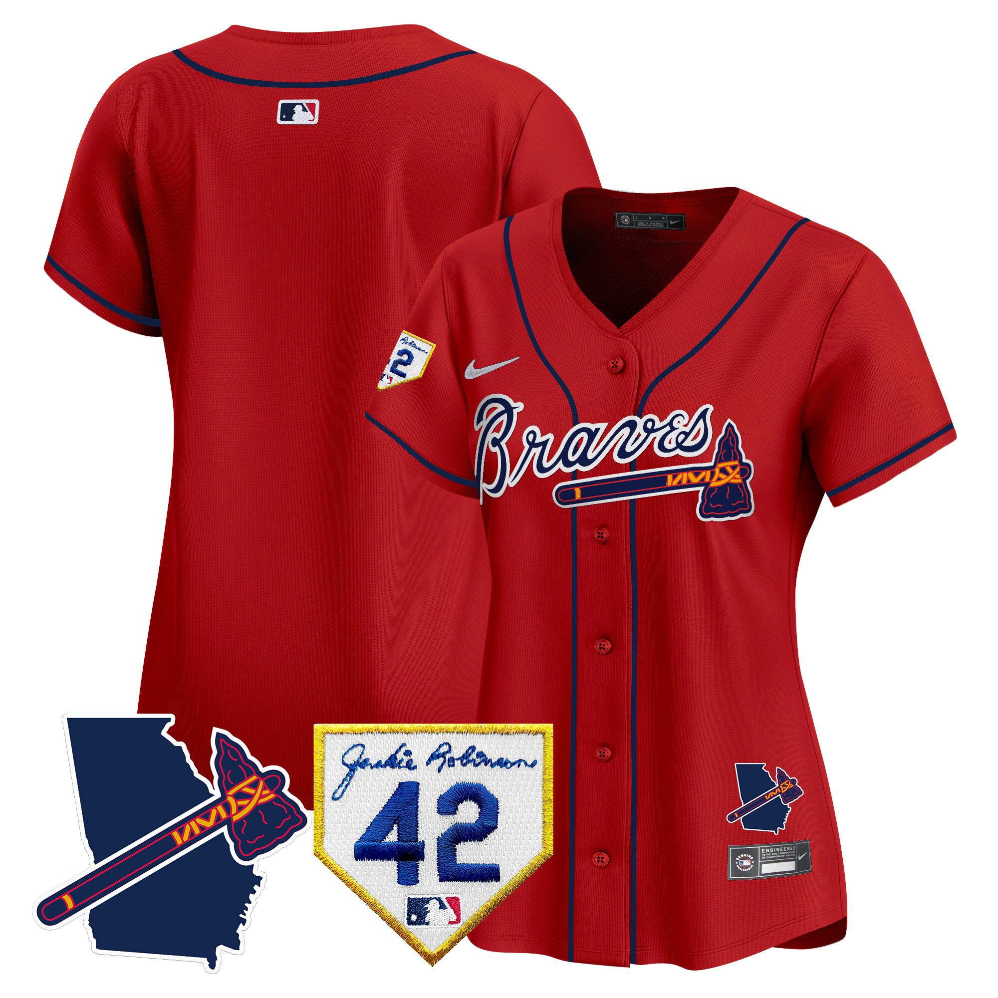 Team Women's Atlanta Braves 2024 Robinson & Georgia Patch Vapor Premier Limited Red Jersey - All Stitched