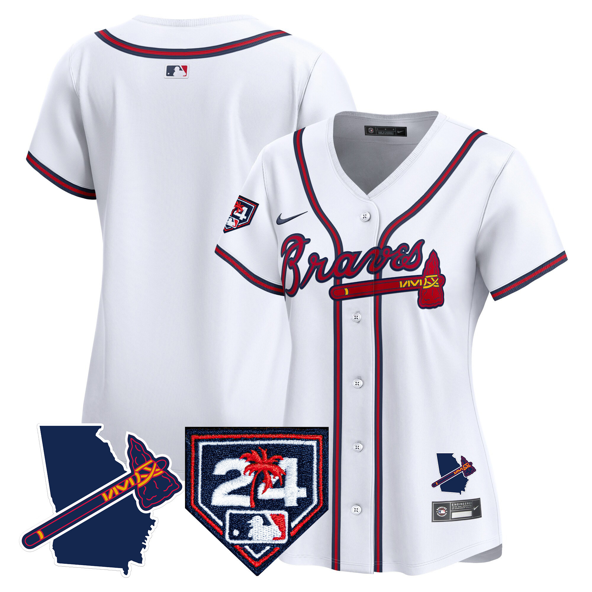 Team Women's Atlanta Braves 2024 Spring Training & Georgia Patch Vapor Premier Limited White Jersey - All Stitched