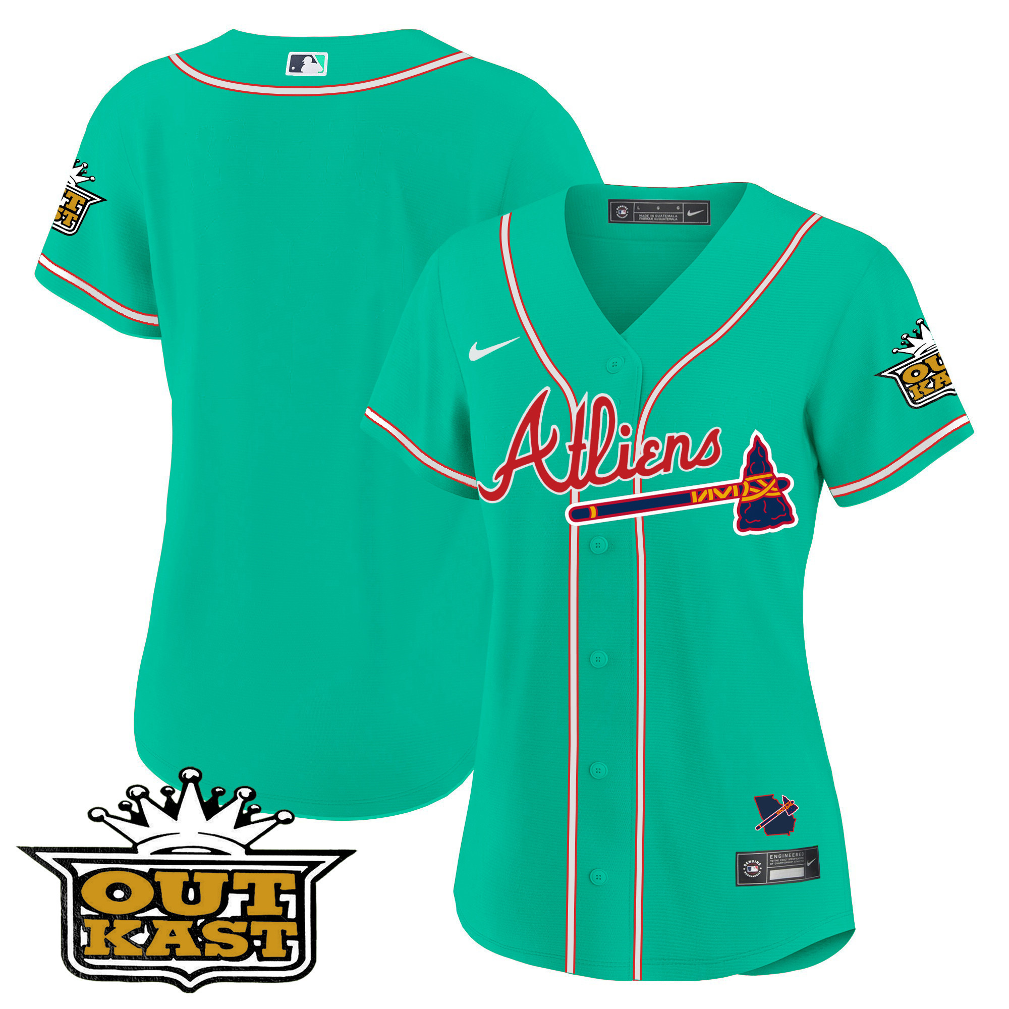 Team Women's Atlanta Braves Atliens Baseball - Galaxy Version Cyan Jersey - All Stitched