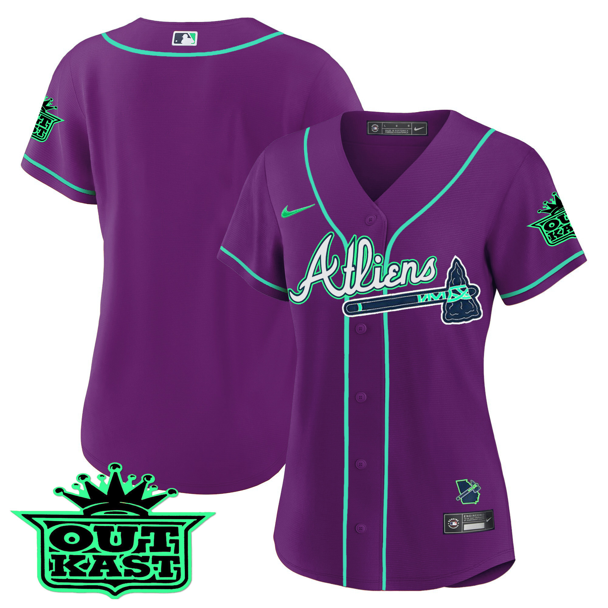 Team Women's Atlanta Braves Atliens Baseball - Galaxy Version Purple Jersey - All Stitched