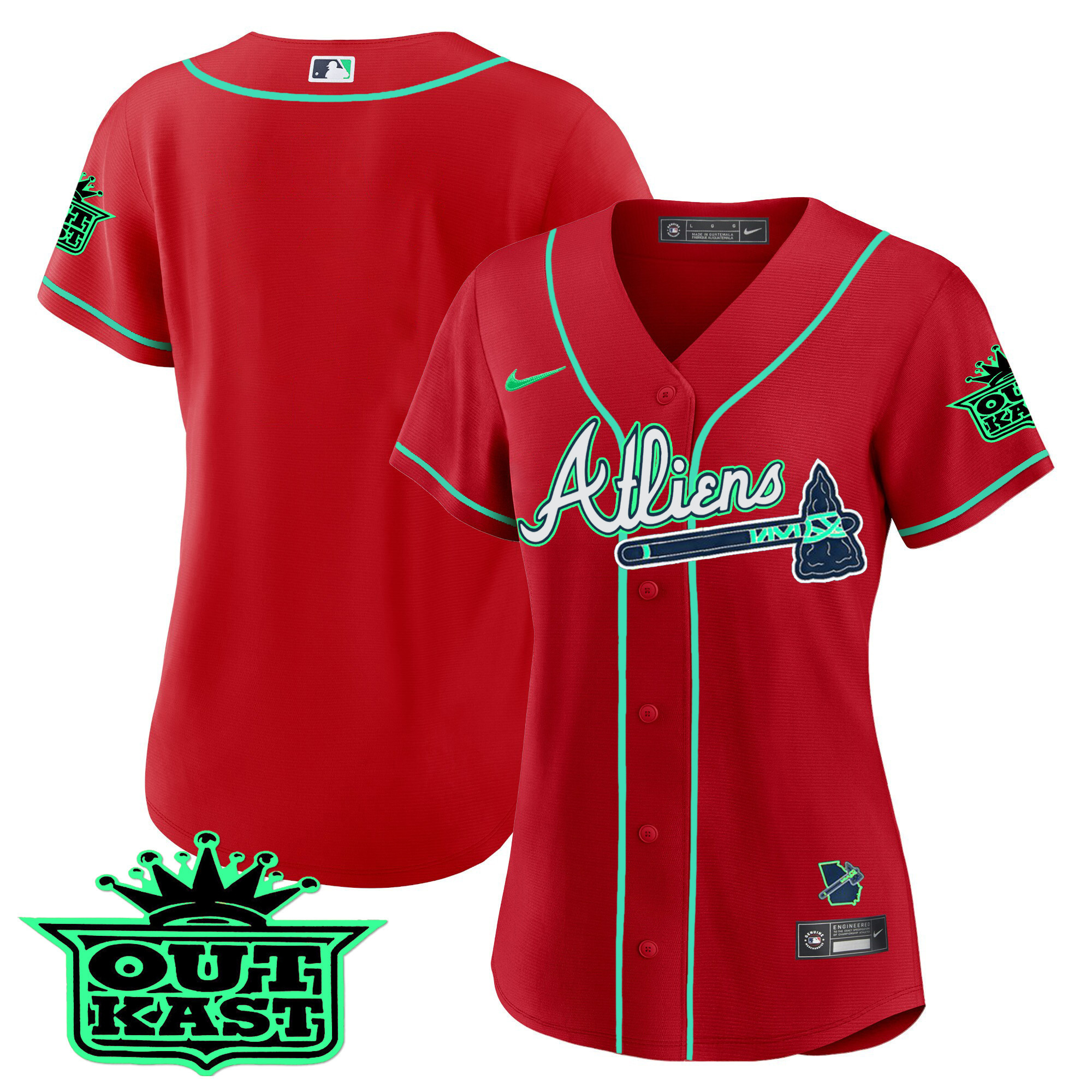 Team Women's Atlanta Braves Atliens Baseball - Galaxy Version Red Jersey - All Stitched