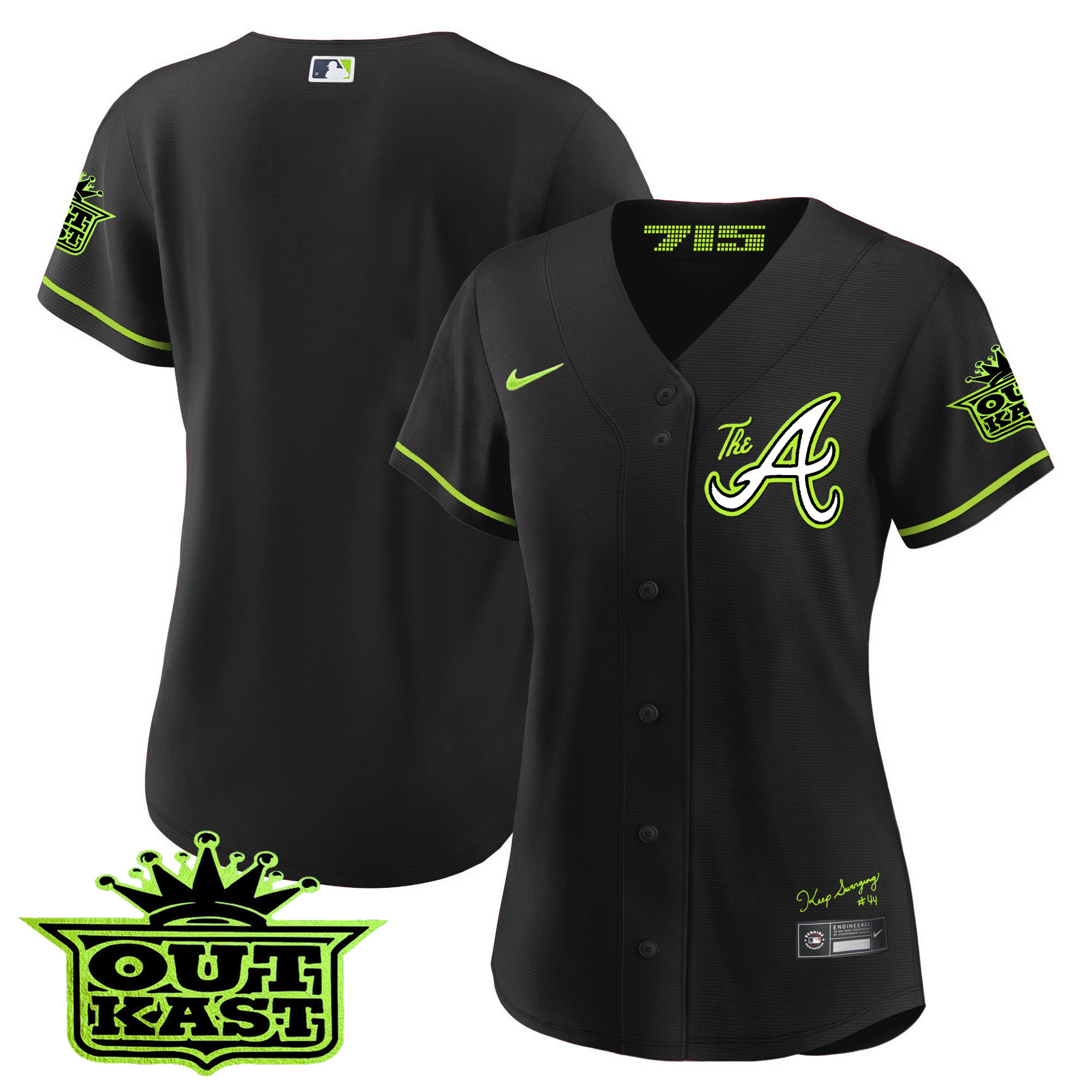 Team Women's Atlanta Braves Atliens The A Baseball Black Jersey - All Stitched