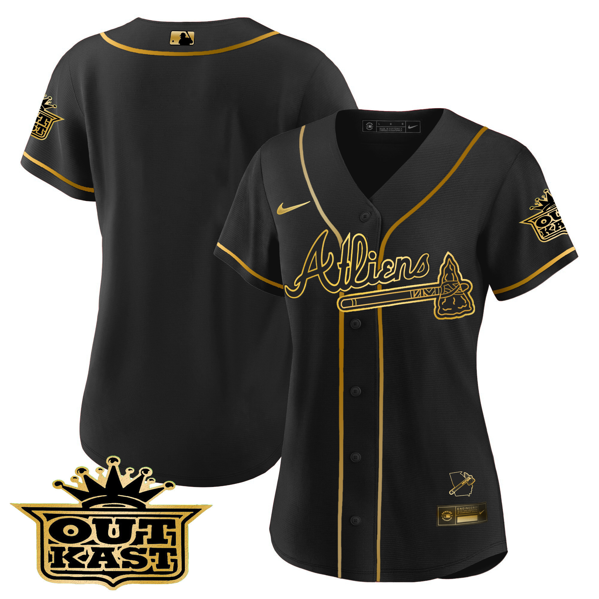 Team Women's Atlanta Braves Atliens V2 Black Gold Jersey - All Stitched