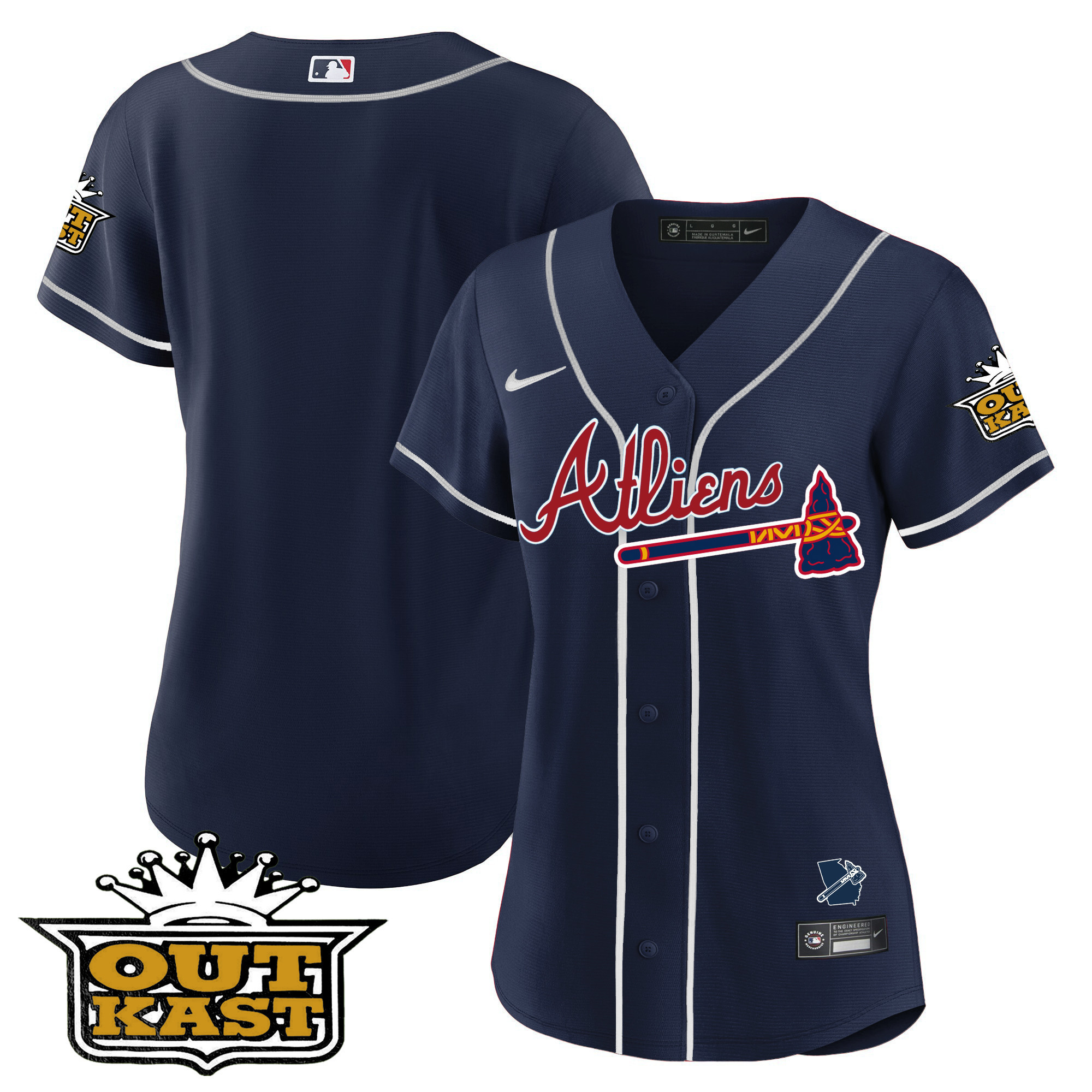 Team Women's Atlanta Braves Atliens V2 Navy Jersey - All Stitched