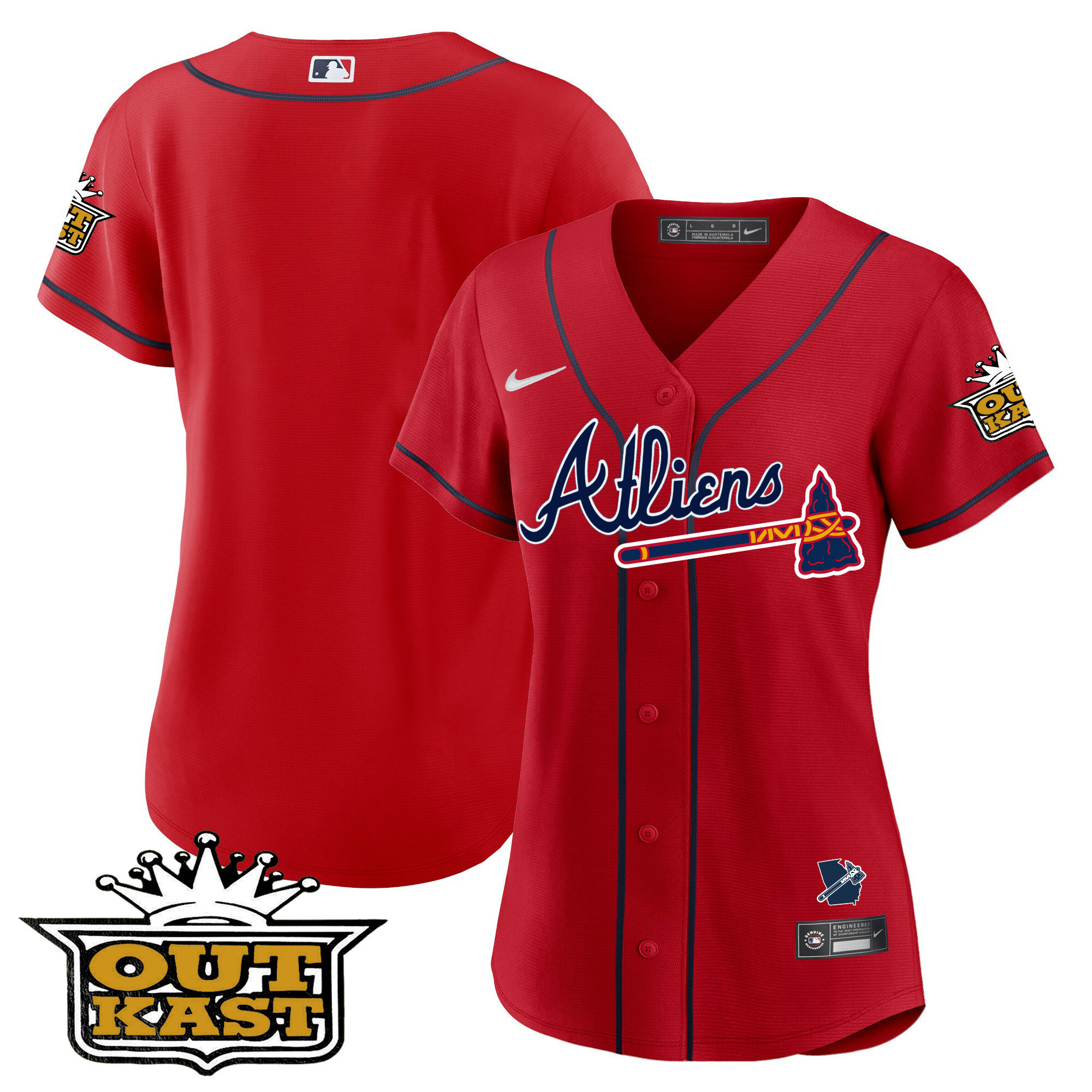 Team Women's Atlanta Braves Atliens V2 Red Jersey - All Stitched