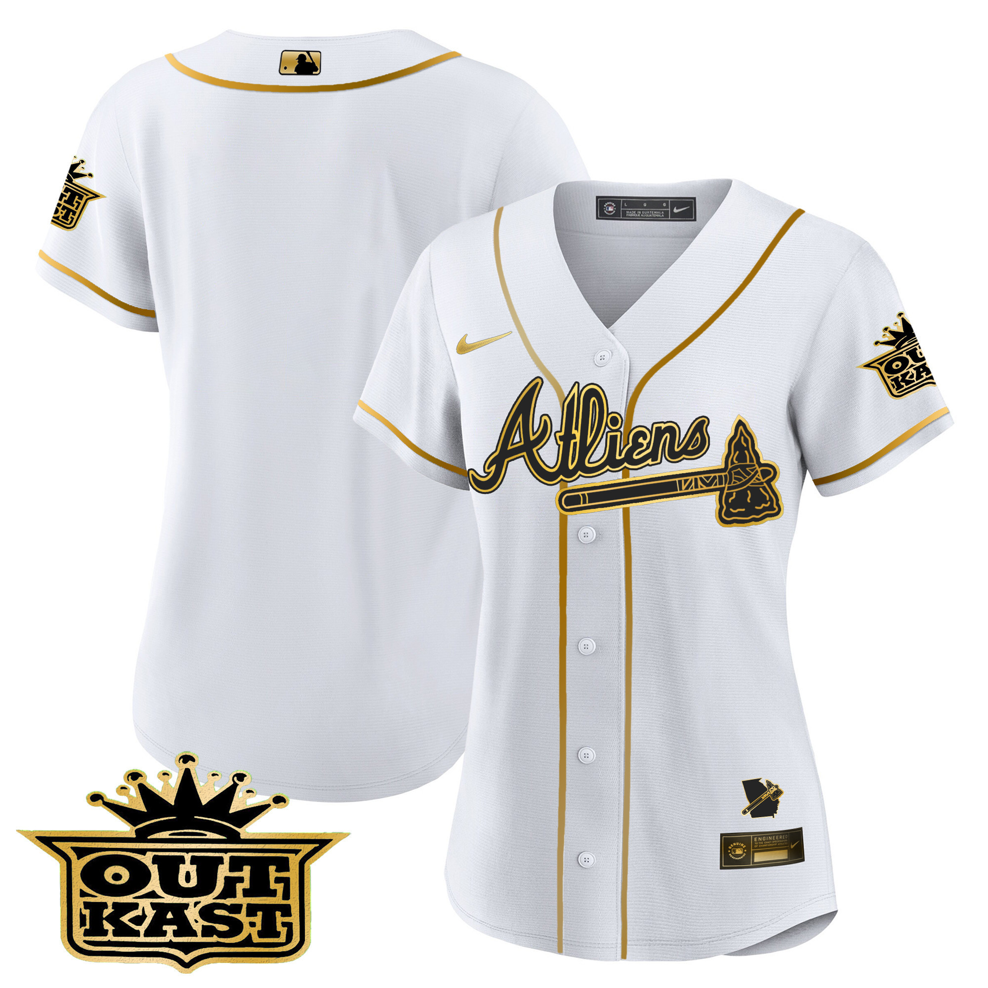 Team Women's Atlanta Braves Atliens V2 White Gold Jersey - All Stitched