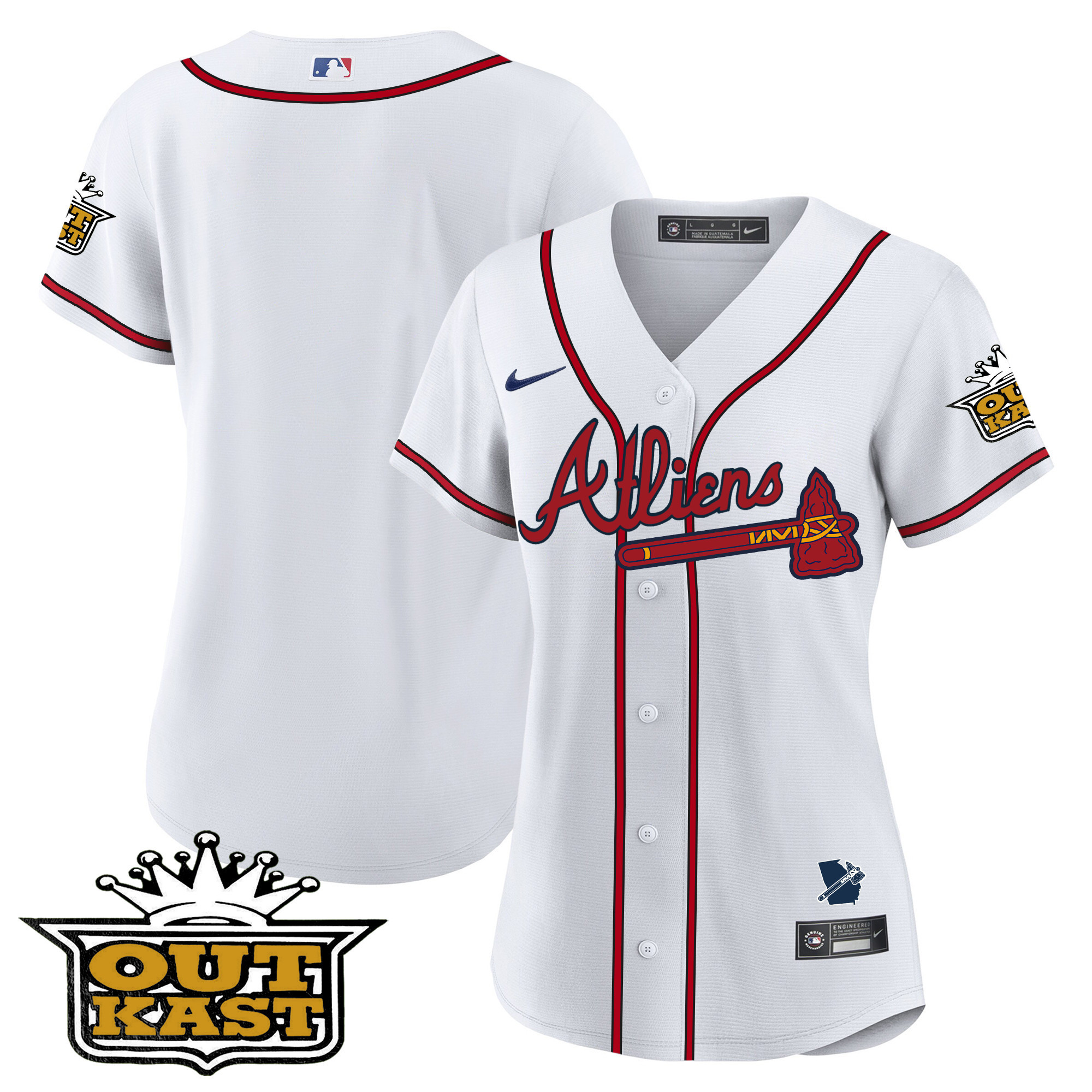 Team Women's Atlanta Braves Atliens V2 White Jersey - All Stitched