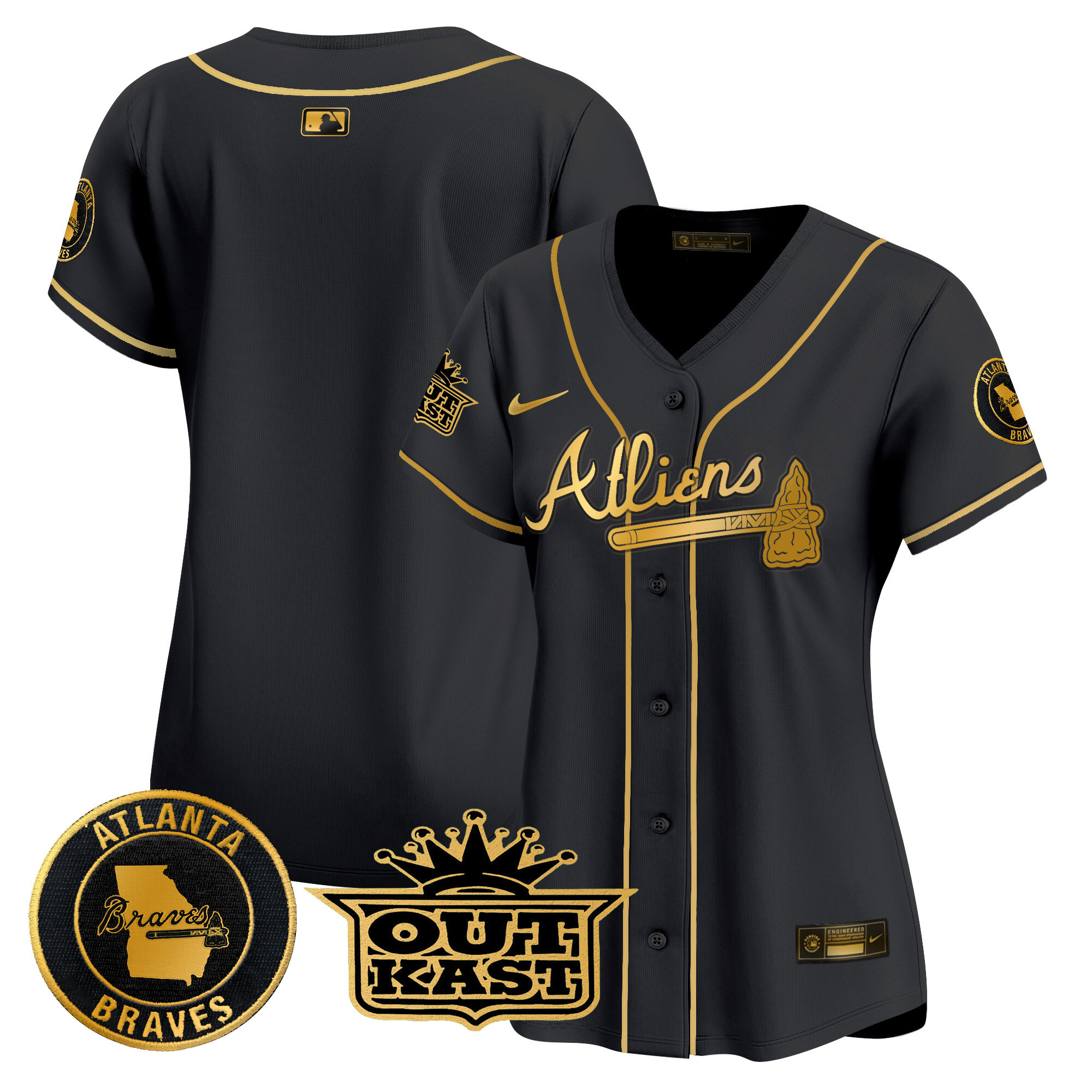 Team Women's Atlanta Braves Atliens Vapor Premier Limited Black Gold Jersey - All Stitched