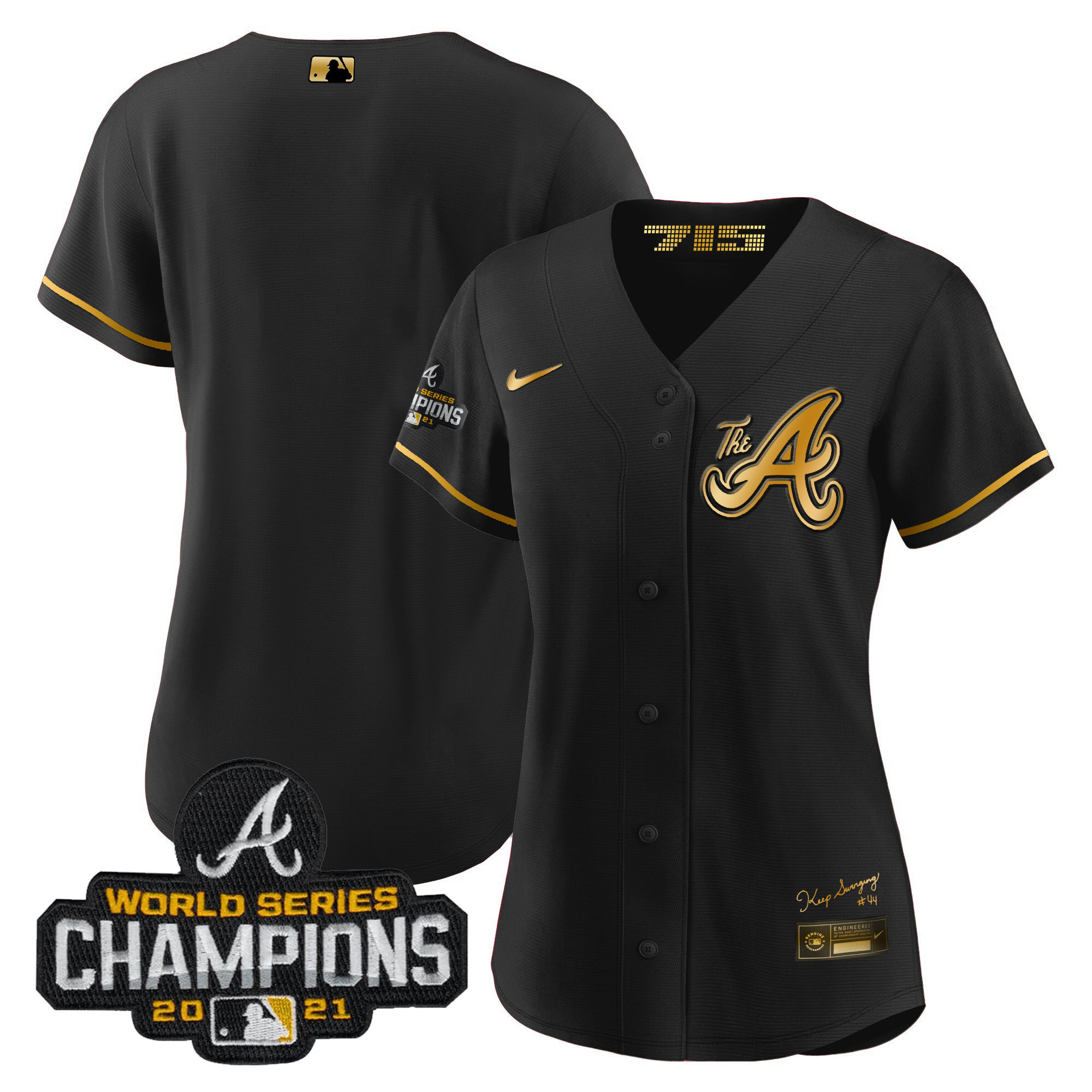 Team Women's Atlanta Braves Champions City Connect Gold Black Gold Jersey - All Stitched