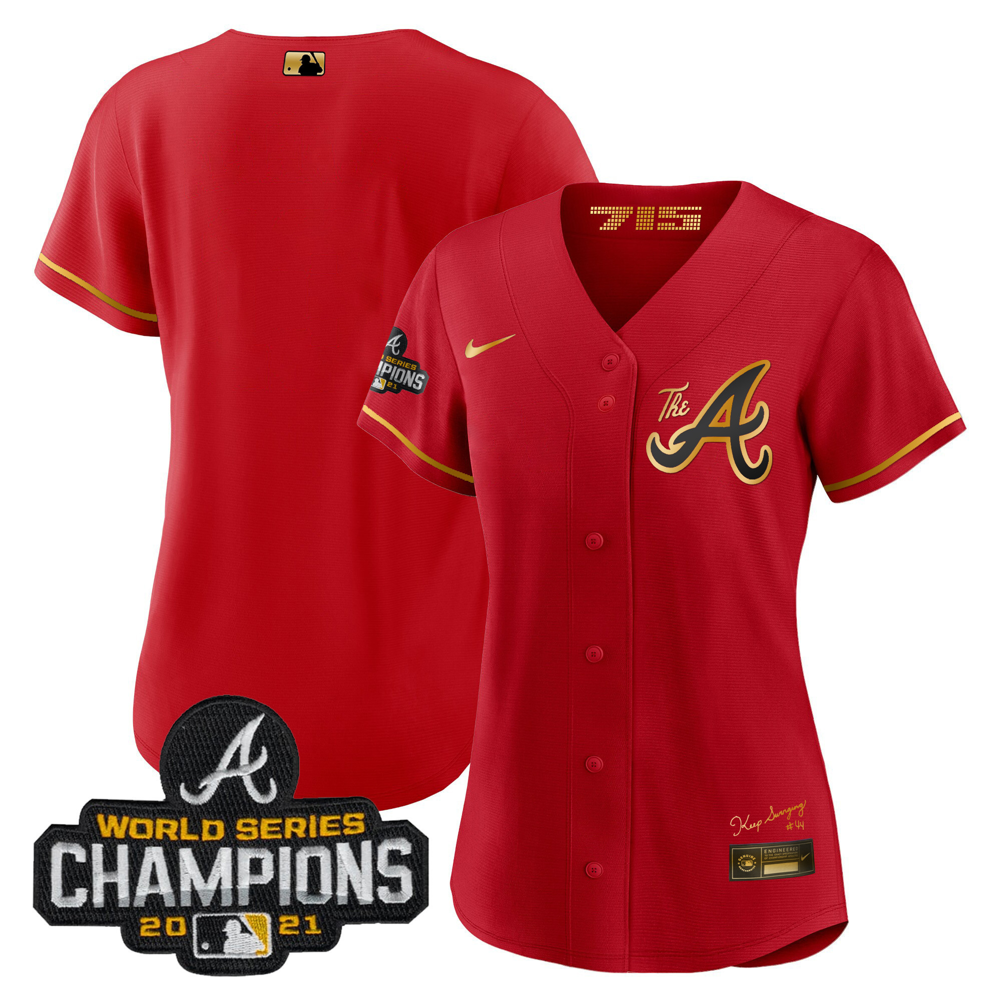 Team Women's Atlanta Braves Champions City Connect Gold Red Gold Jersey - All Stitched