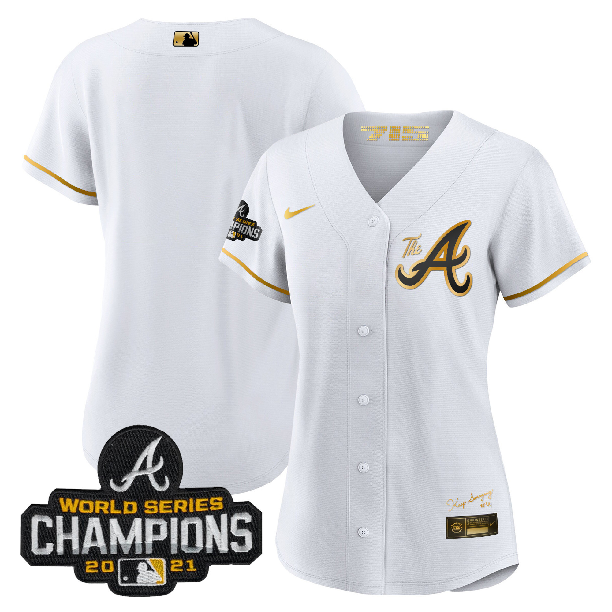 Team Women's Atlanta Braves Champions City Connect Gold White Gold Jersey - All Stitched