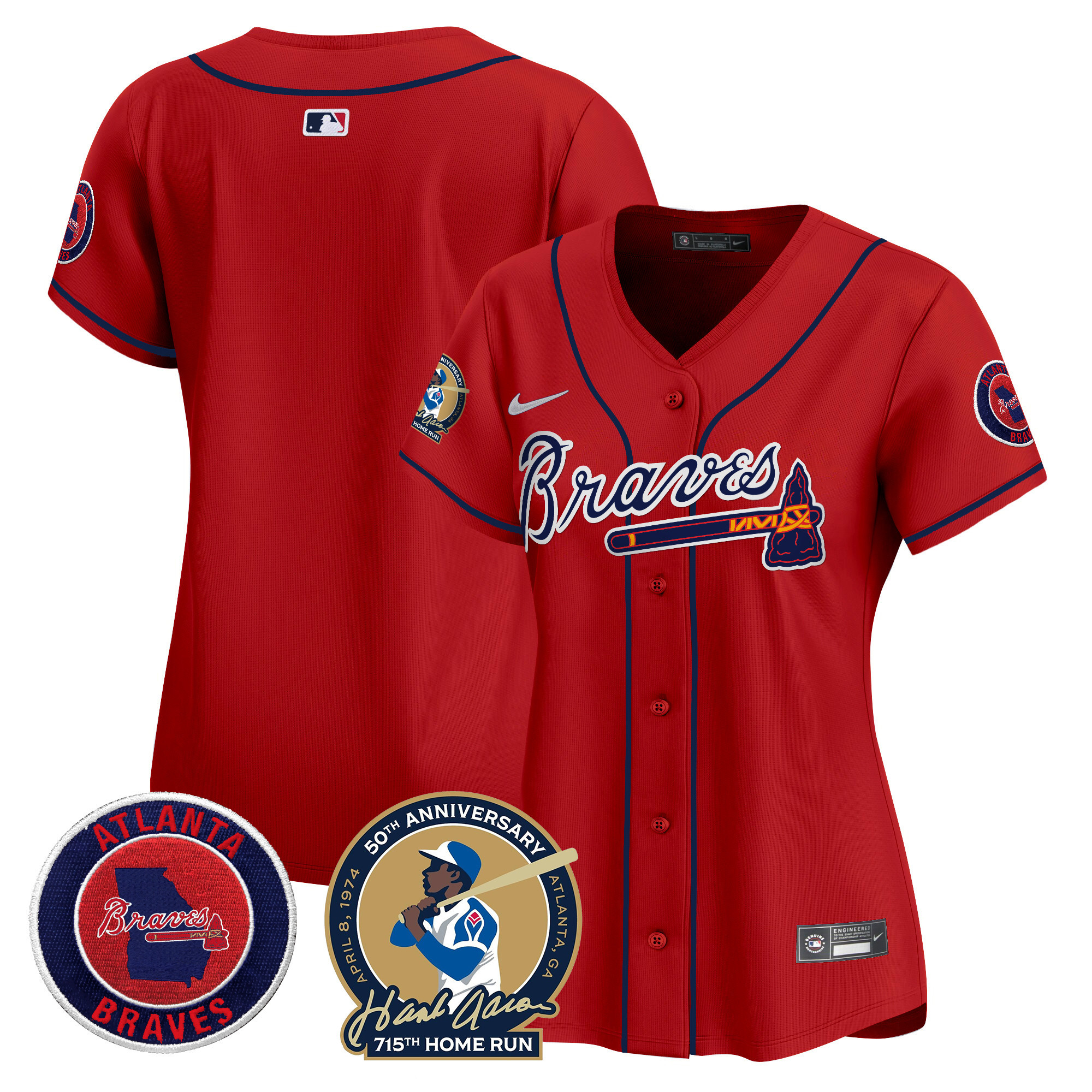 Team Women's Atlanta Braves Hank Aaron 715th Home Run Patch Vapor Premier Limited Red Jersey - All Stitched