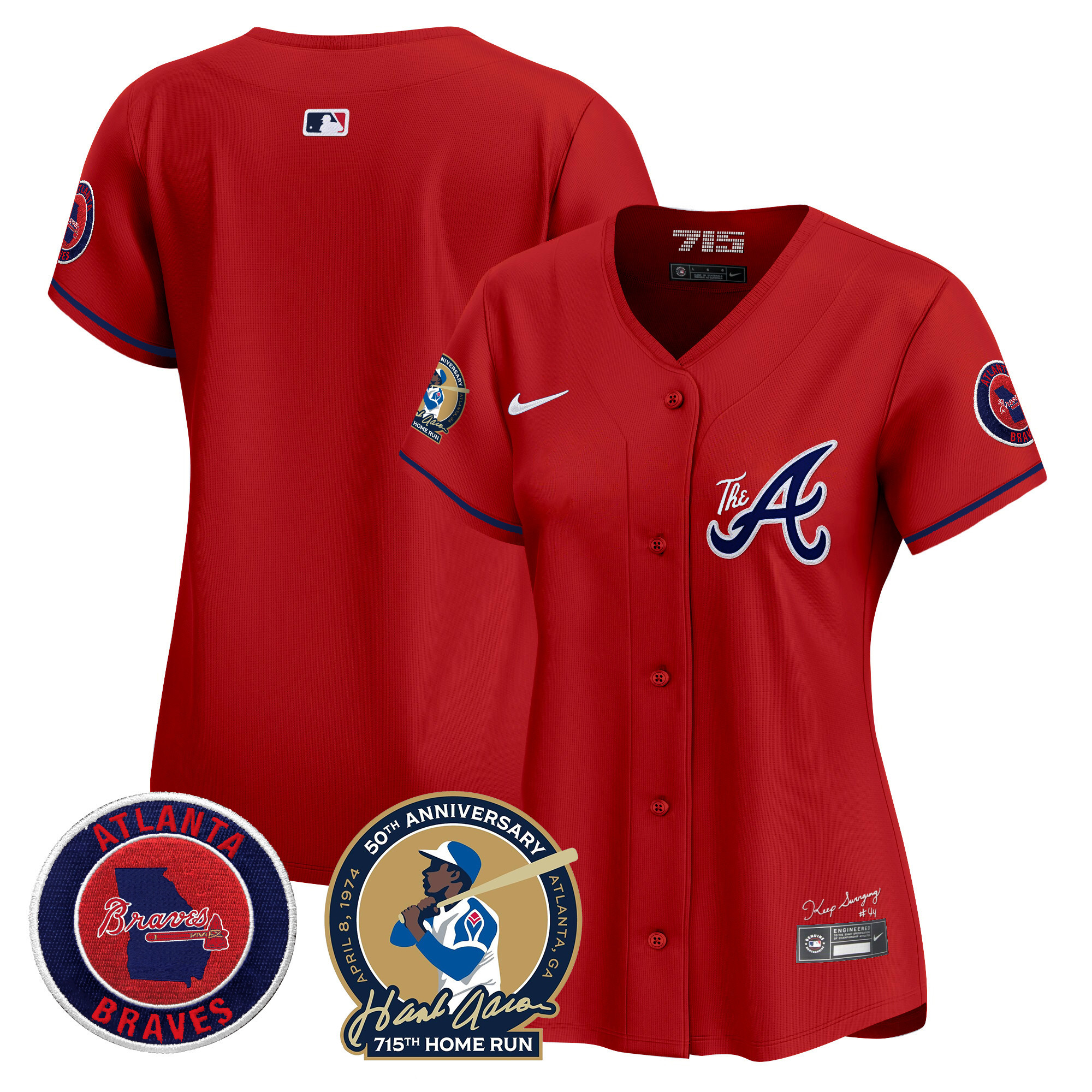 Team Women's Atlanta Braves Hank Aaron 715th Home Run Patch Vapor Premier Limited V2 Red Jersey - All Stitched