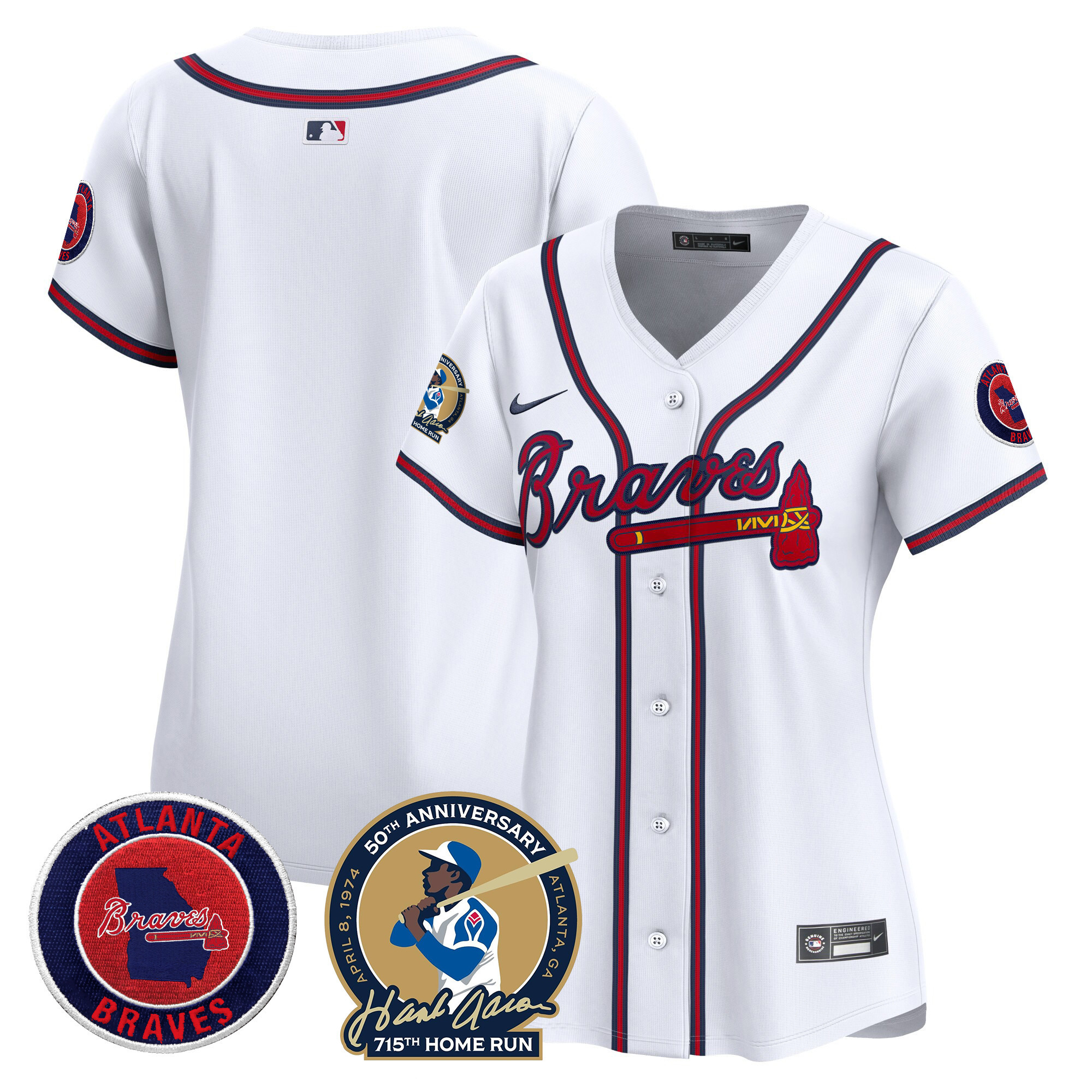 Team Women's Atlanta Braves Hank Aaron 715th Home Run Patch Vapor Premier Limited White Jersey - All Stitched
