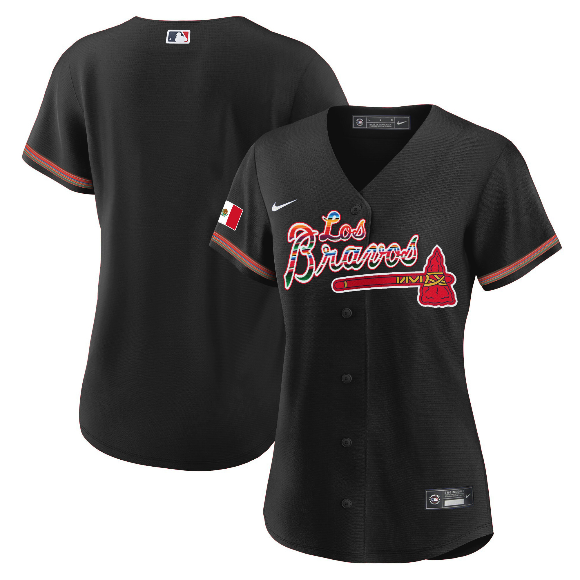 Team Women's Atlanta Braves Los Bravos Mexico Black Jersey - All Stitched