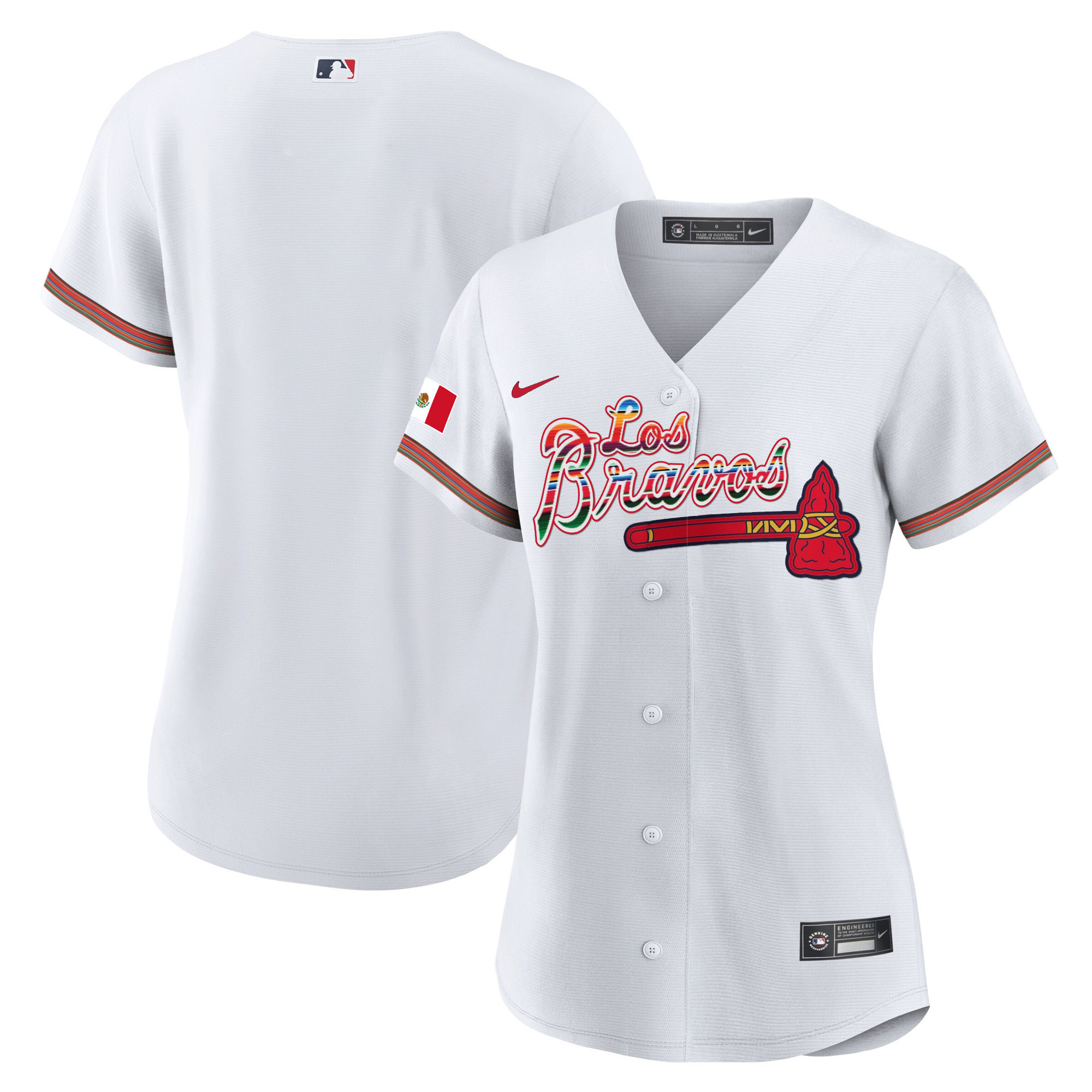 Team Women's Atlanta Braves Los Bravos Mexico White Jersey - All Stitched