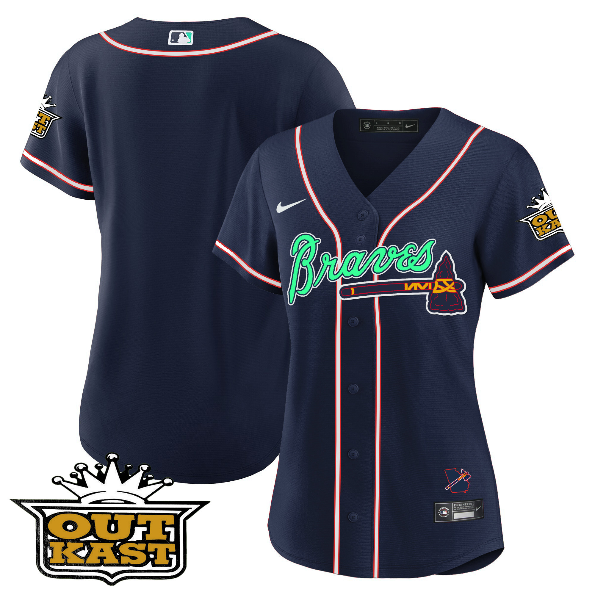 Team Women's Atlanta Braves Outkast Baseball - Galaxy Version Navy Jersey - All Stitched