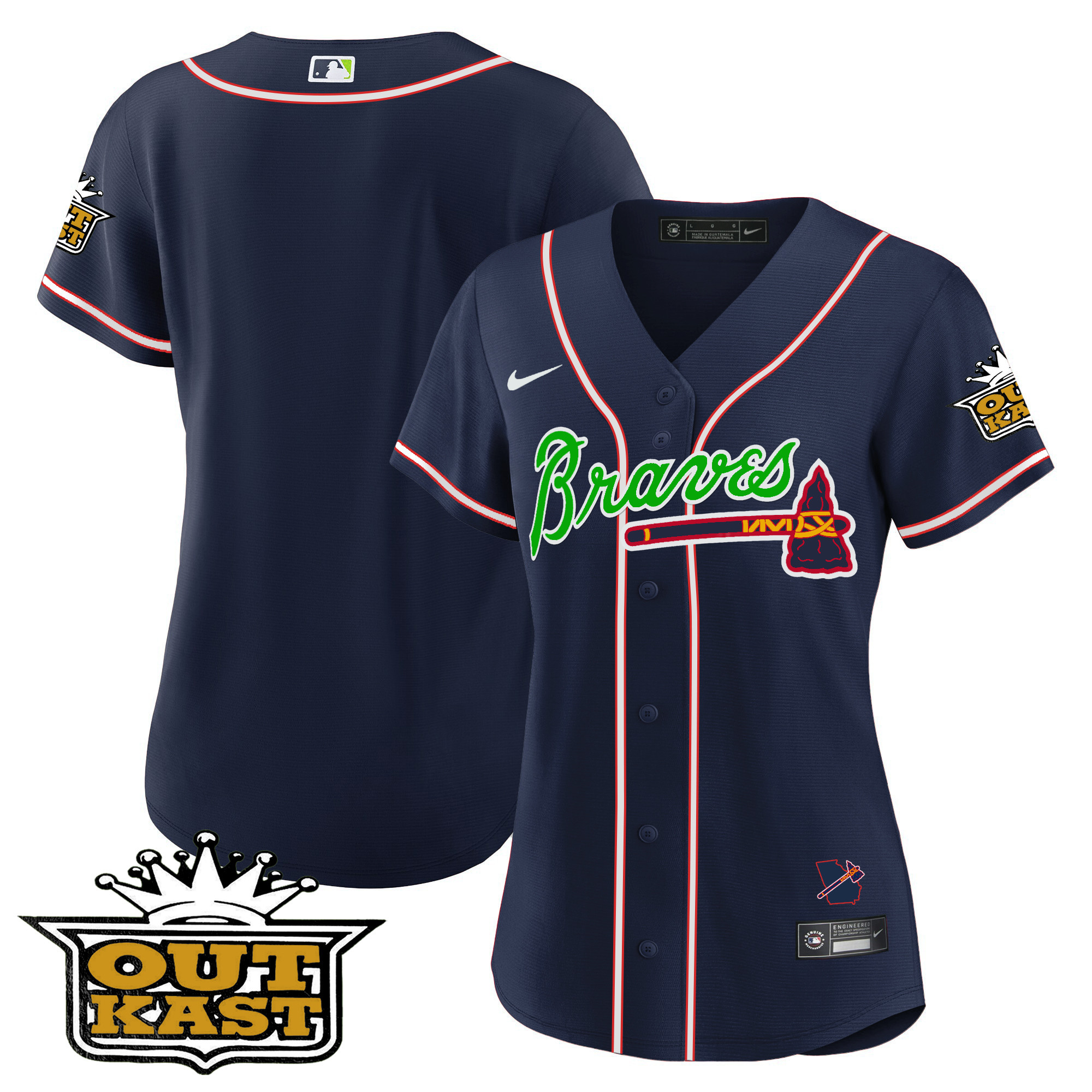 Team Women's Atlanta Braves Outkast Baseball V2 Navy Jersey - All Stitched