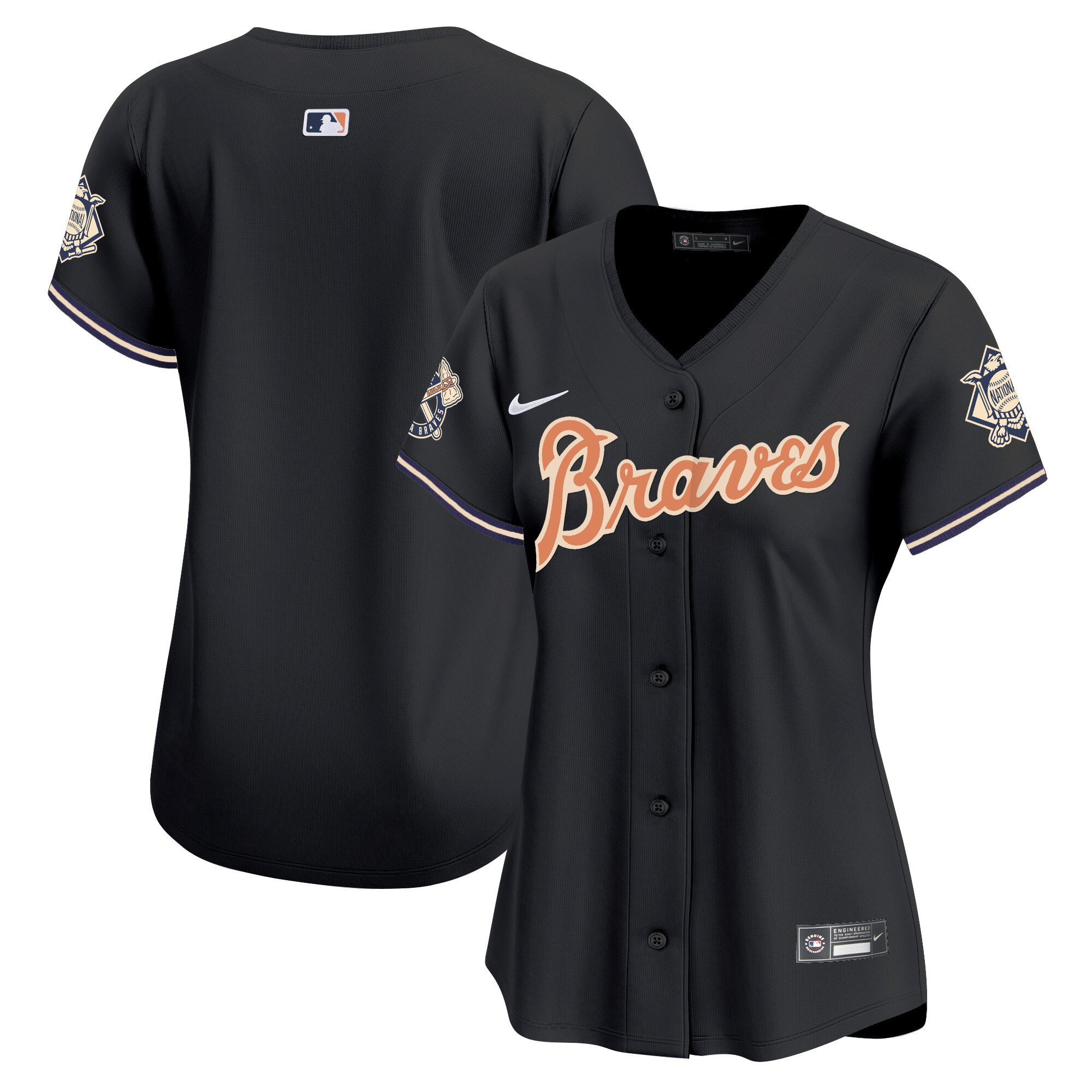 Team Women's Atlanta Braves Peaches n' Cream Vapor Premier Limited Black Jersey - All Stitched