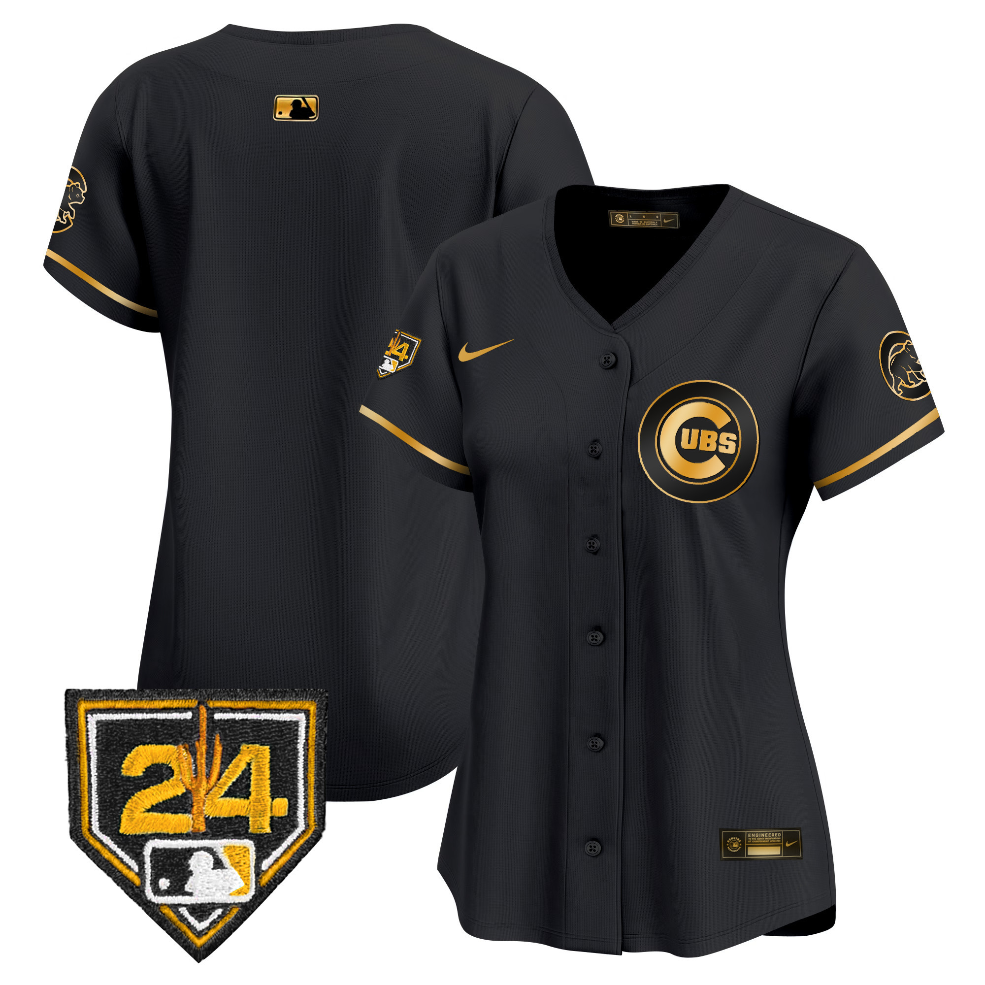Team Women's Chicago Cubs 2024 Spring Training Patch Vapor Premier Limited V2 Black Gold Jersey - All Stitched