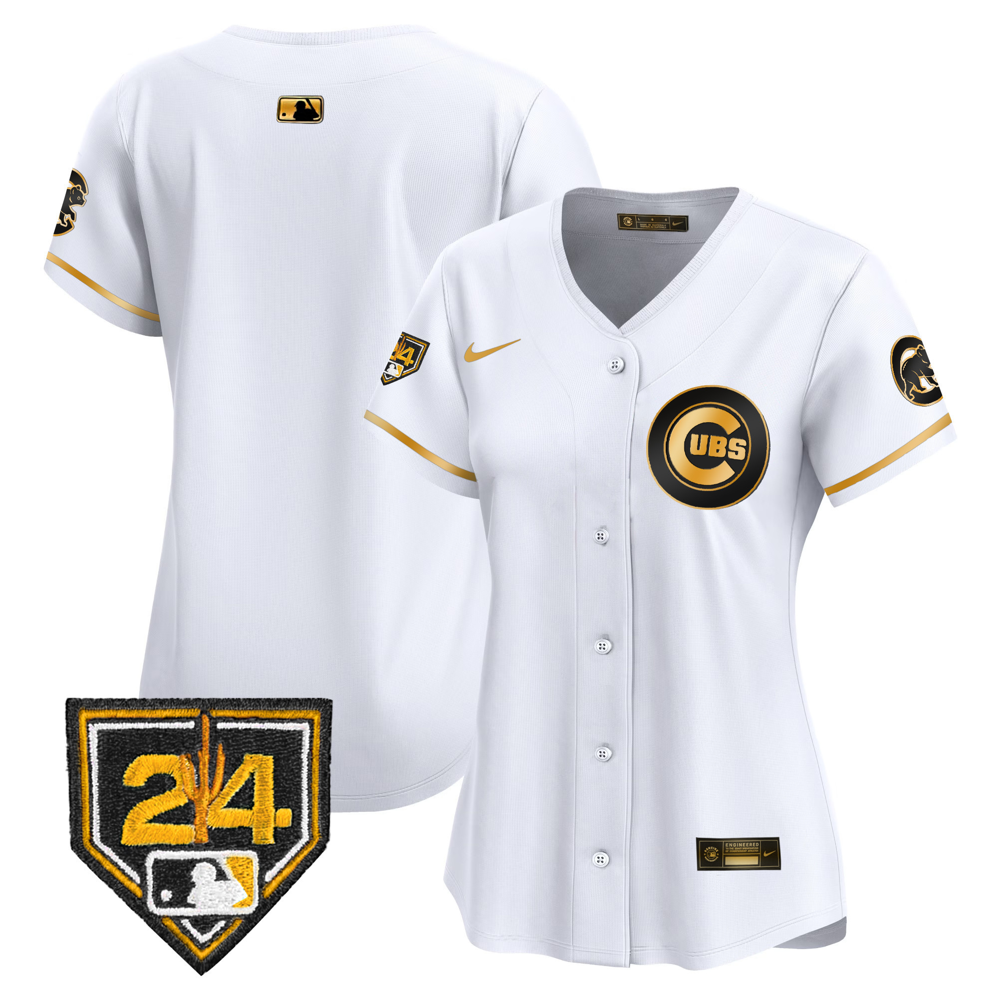 Team Women's Chicago Cubs 2024 Spring Training Patch Vapor Premier Limited V2 White Gold Jersey - All Stitched