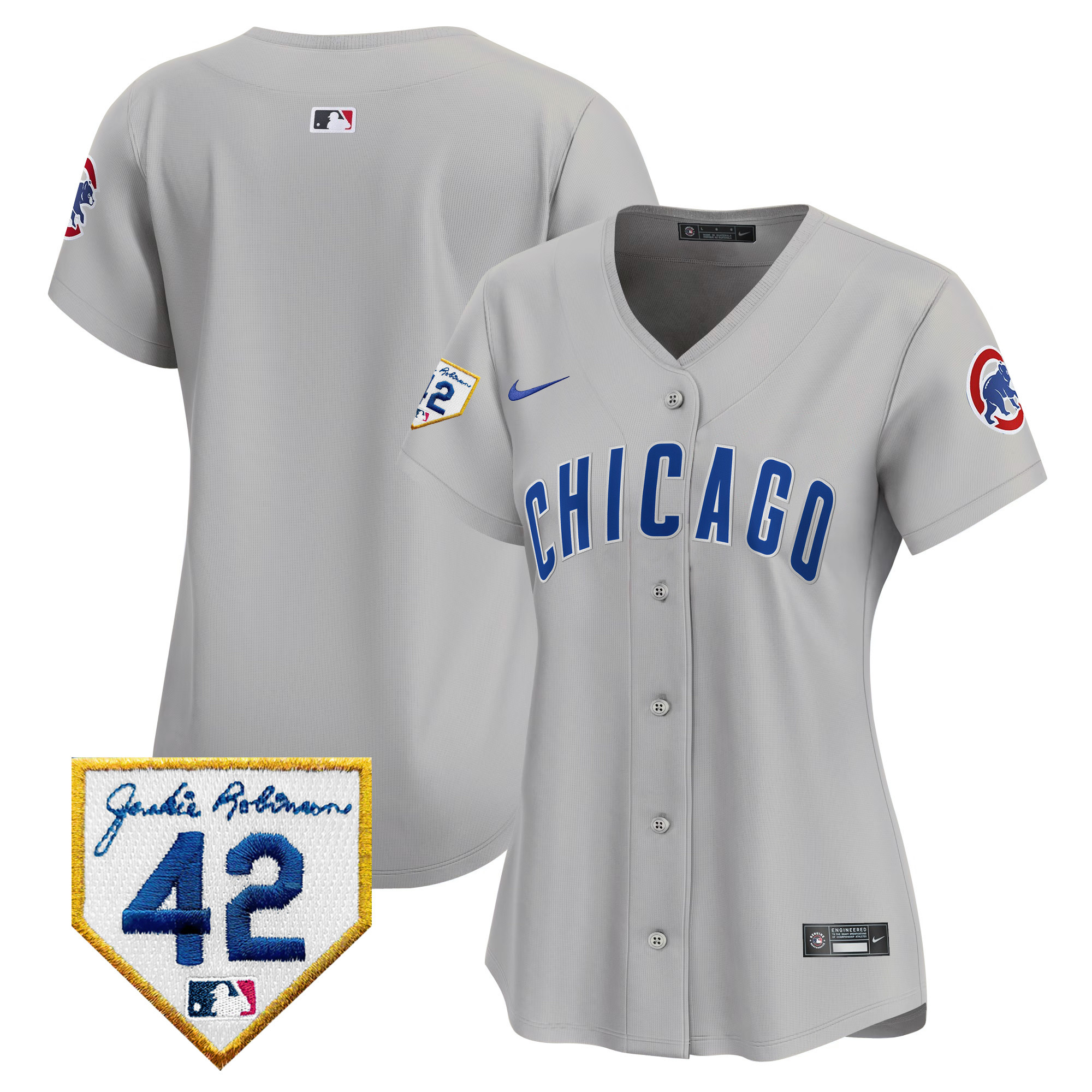Team Women's Chicago Cubs Jackie Robinson Patch Vapor Premier Limited V2 Gray Road Jersey - All Stitched