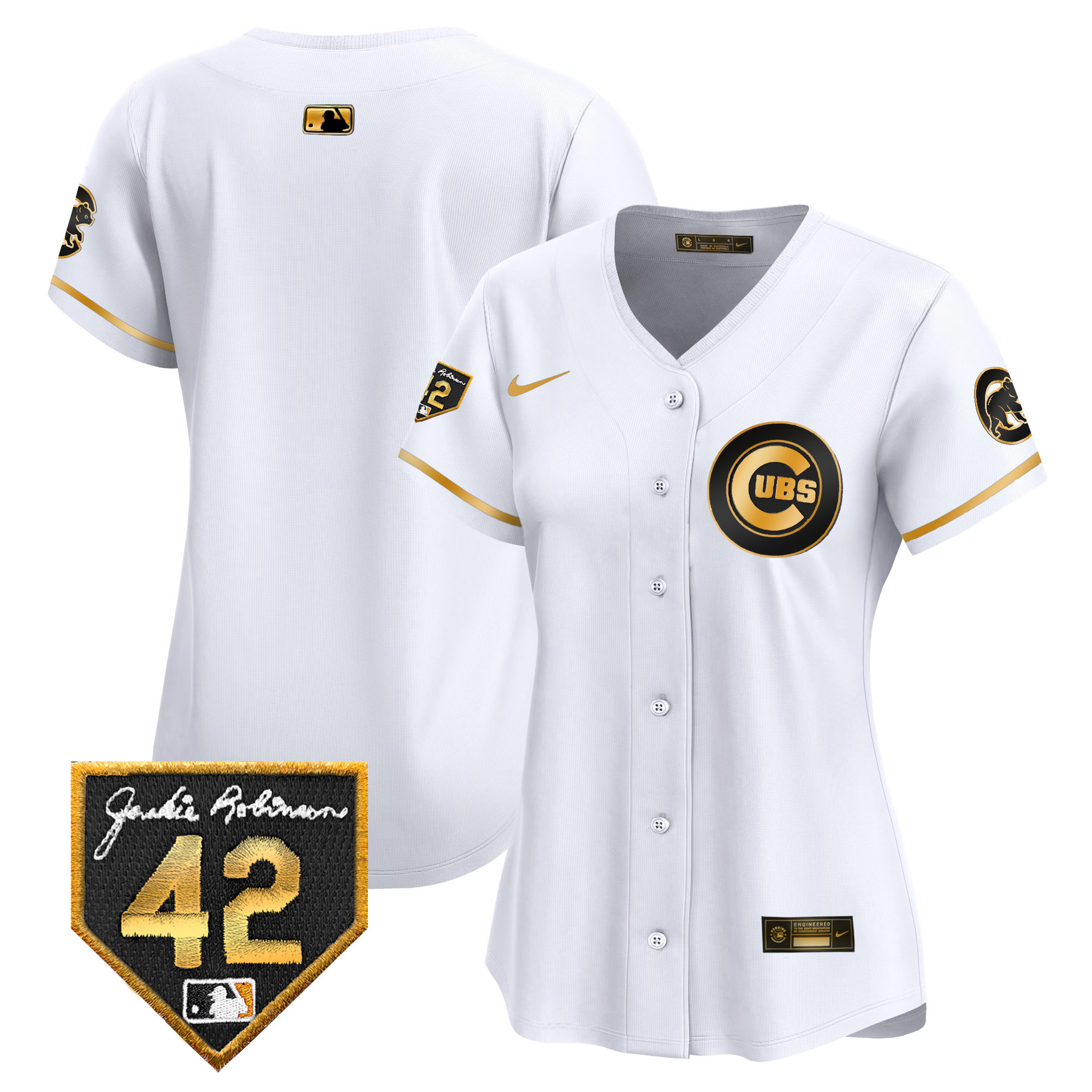 Team Women's Chicago Cubs Jackie Robinson Patch Vapor Premier Limited V2 White Gold Jersey - All Stitched