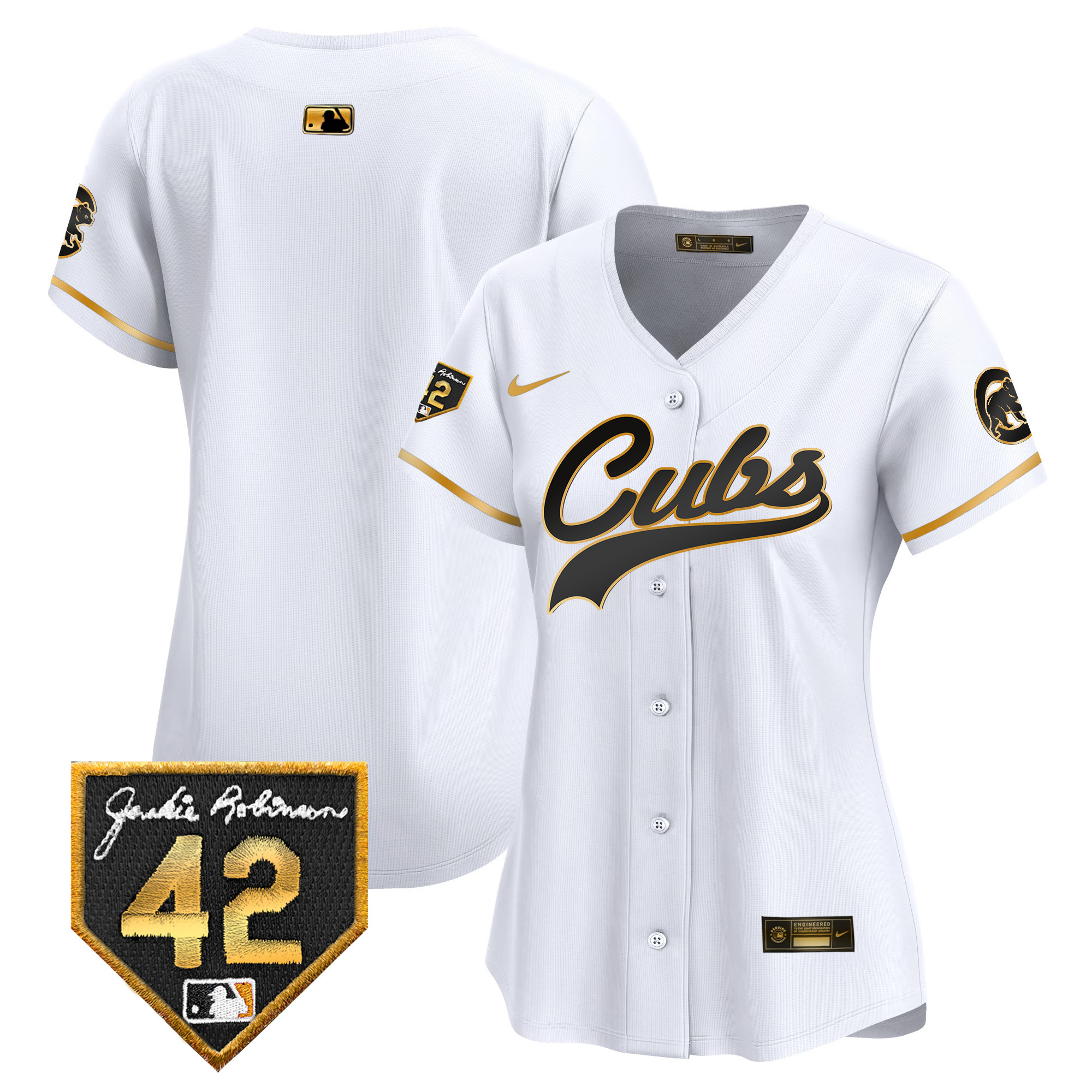 Team Women's Chicago Cubs Jackie Robinson Patch Vapor Premier Limited White Gold Jersey - All Stitched