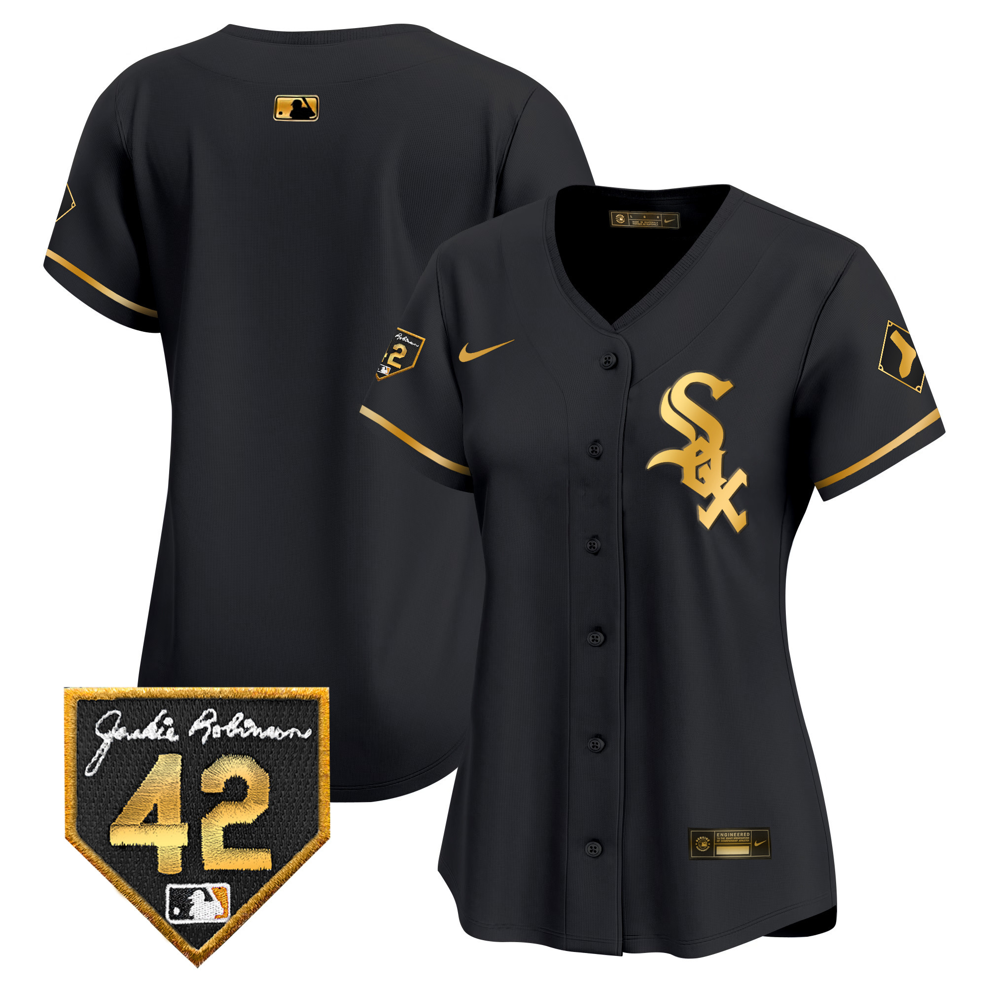 Team Women's Chicago White Sox 2024 Jackie Robinson Patch Vapor Premier Limited Black Gold Jersey - All Stitched