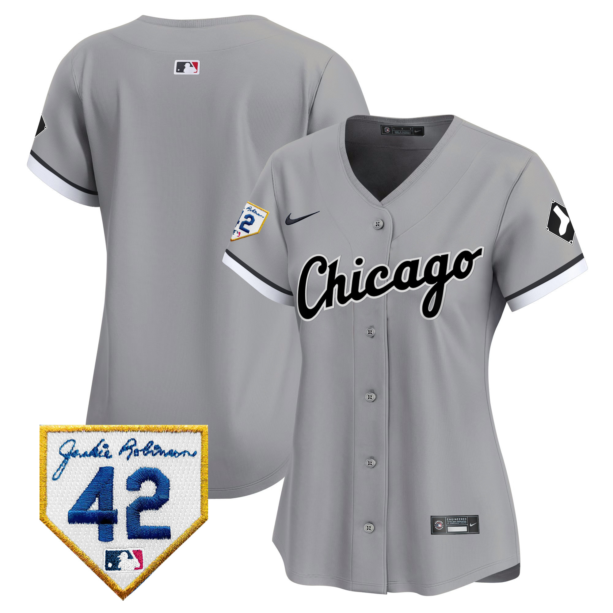Team Women's Chicago White Sox 2024 Jackie Robinson Patch Vapor Premier Limited Gray Jersey - All Stitched