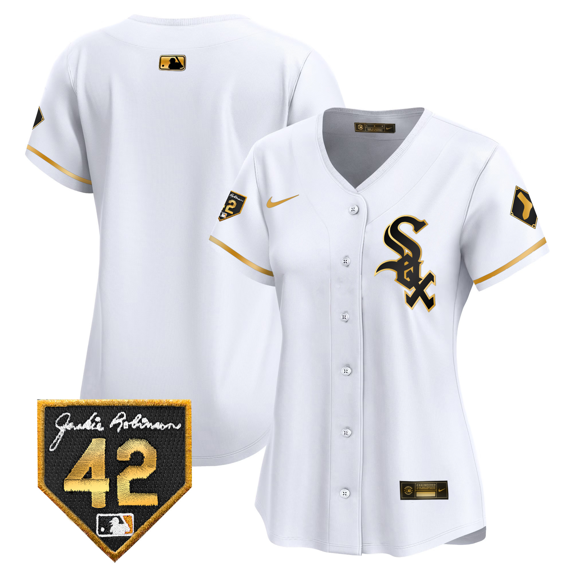 Team Women's Chicago White Sox 2024 Jackie Robinson Patch Vapor Premier Limited White Gold Jersey - All Stitched