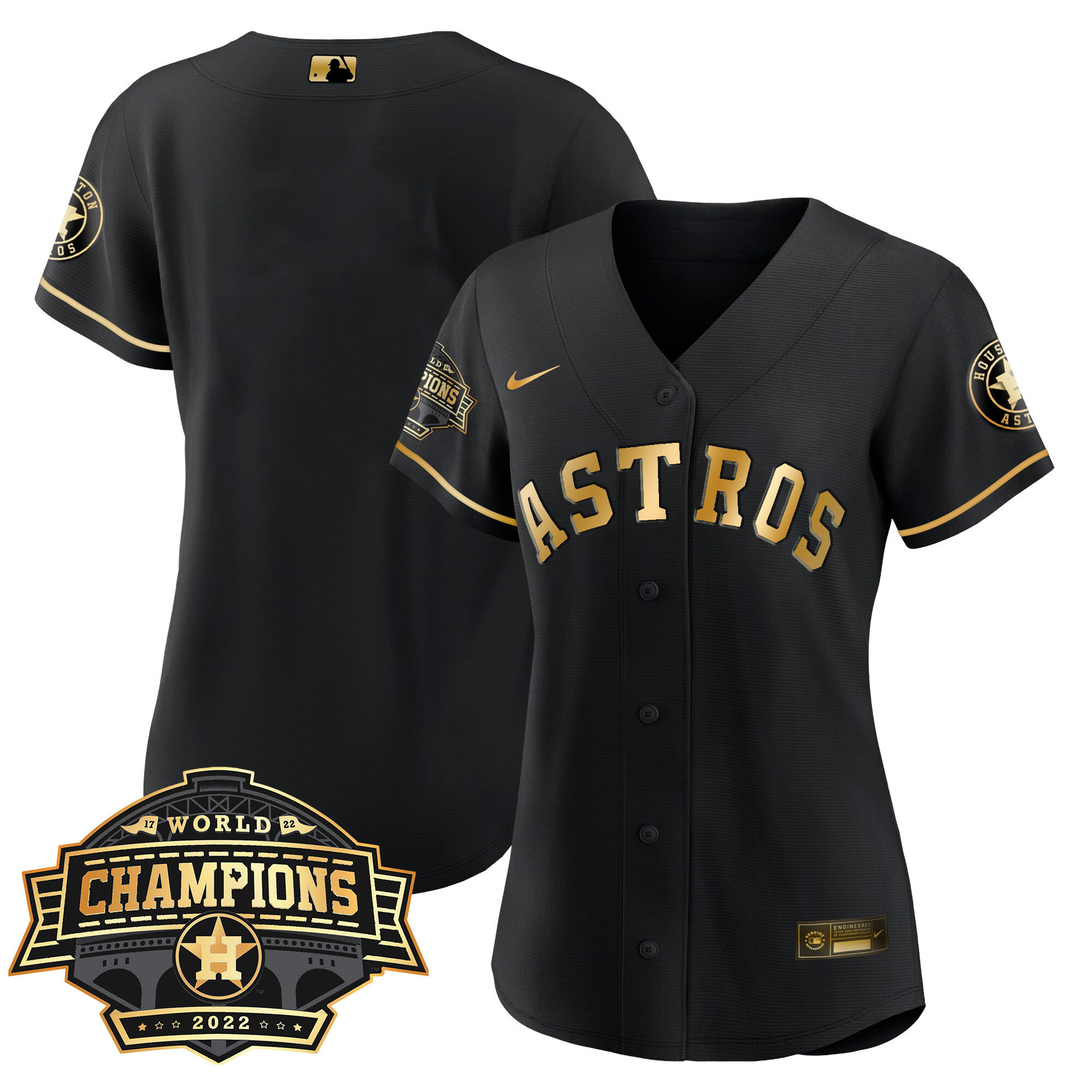 Team Women's Houston Astros 2022 World Series Champions Patch Limited Cool Black Jersey - All Stitched