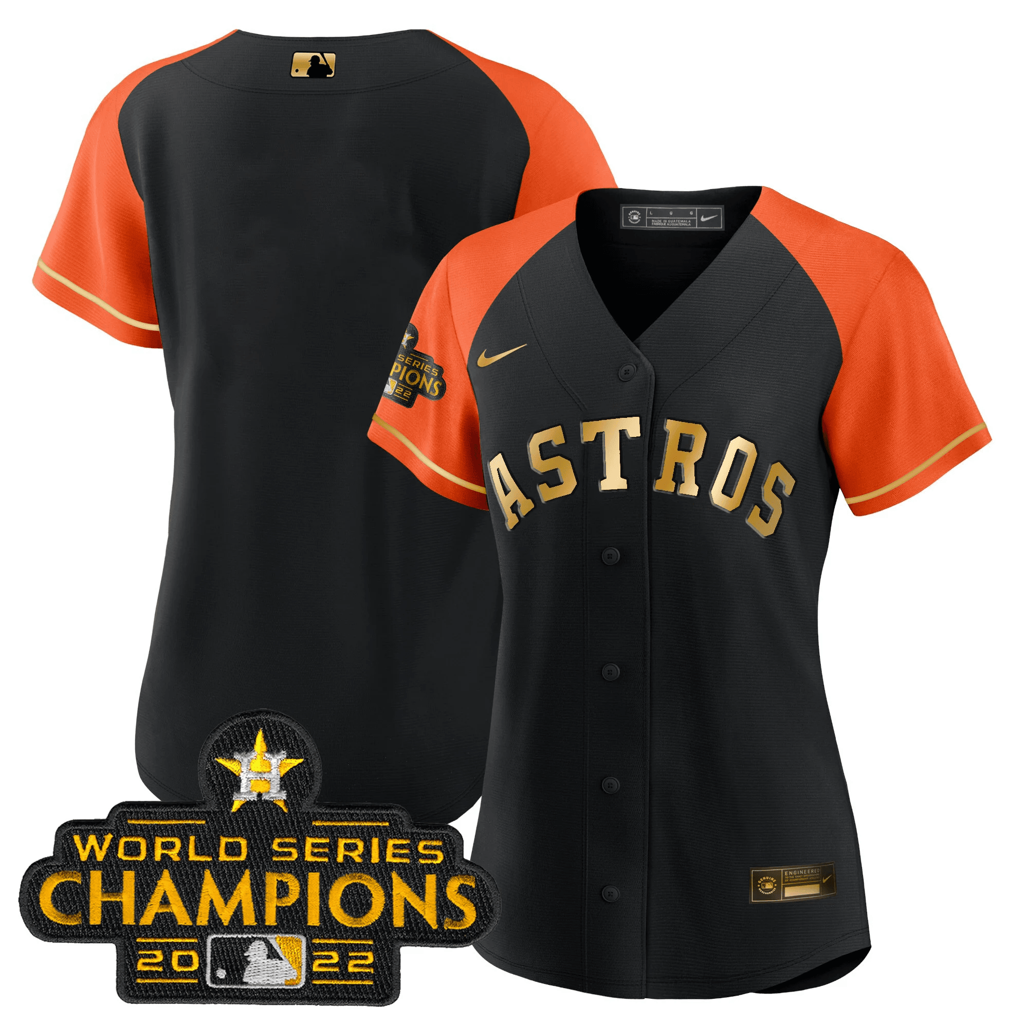 Team Women's Houston Astros 2023 Gold Alternate Baseball Orange Sleeves Jersey - All Stitched