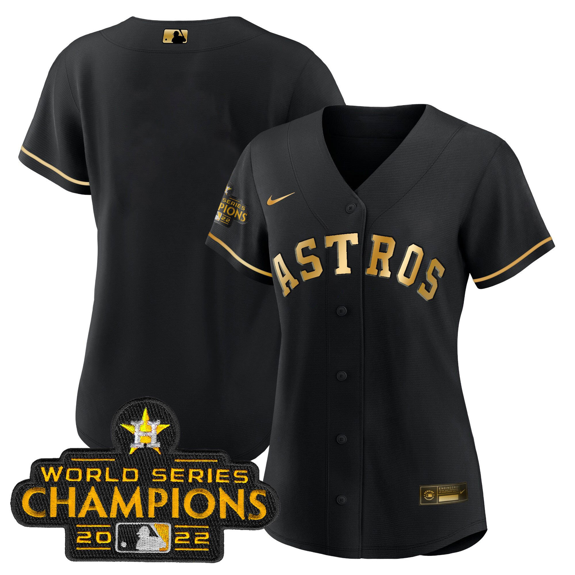 Team Women's Houston Astros 2023 Gold Rush Collection Black Gold Jersey - All Stitched